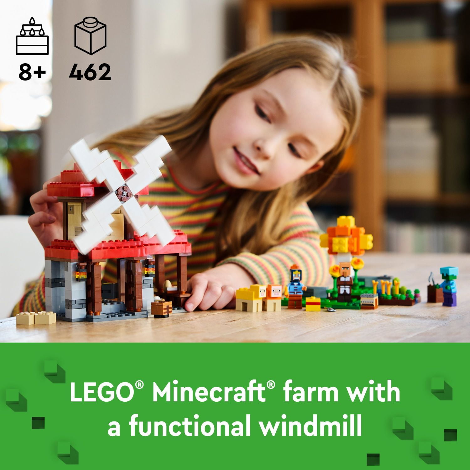 LEGO Minecraft The Windmill Farm Building Set, Creative Video Game Construction Toy with Minifigures (462 Pieces) ngi66