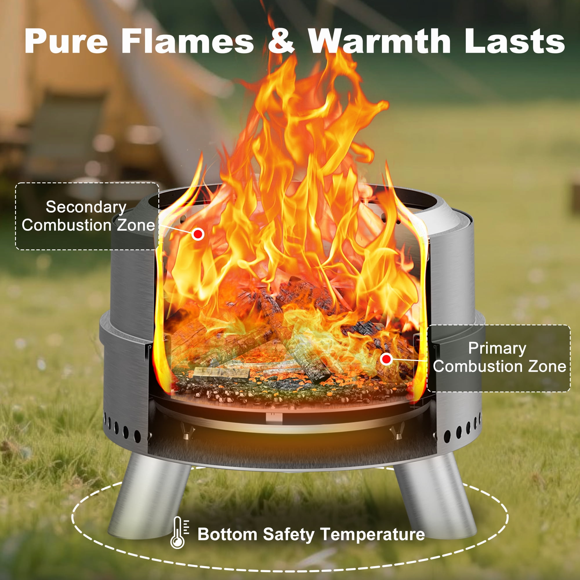 HongTaok 20 inch Portable Smokeless Fire Pit, Stainless Steel Outdoor Wood Burning Stove with Waterproof Cover and Poker (Silver, 20 in) q2o9u
