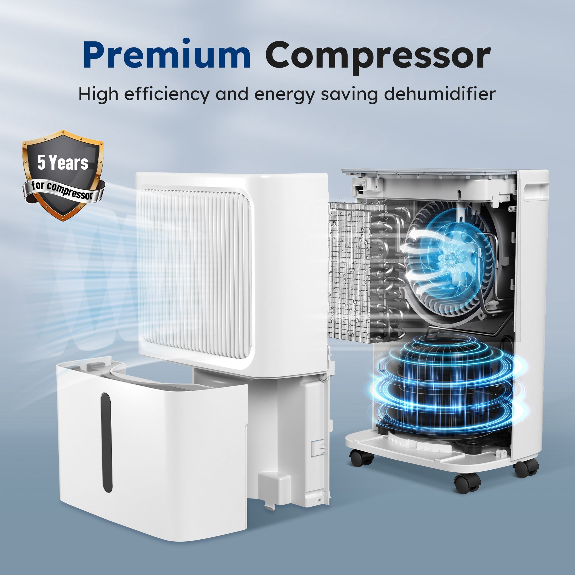 MF Studio Energy-Efficient Dehumidifier for Large Spaces, Quiet Operation with Drain Hose (White, 31 Pints) 8xmwb