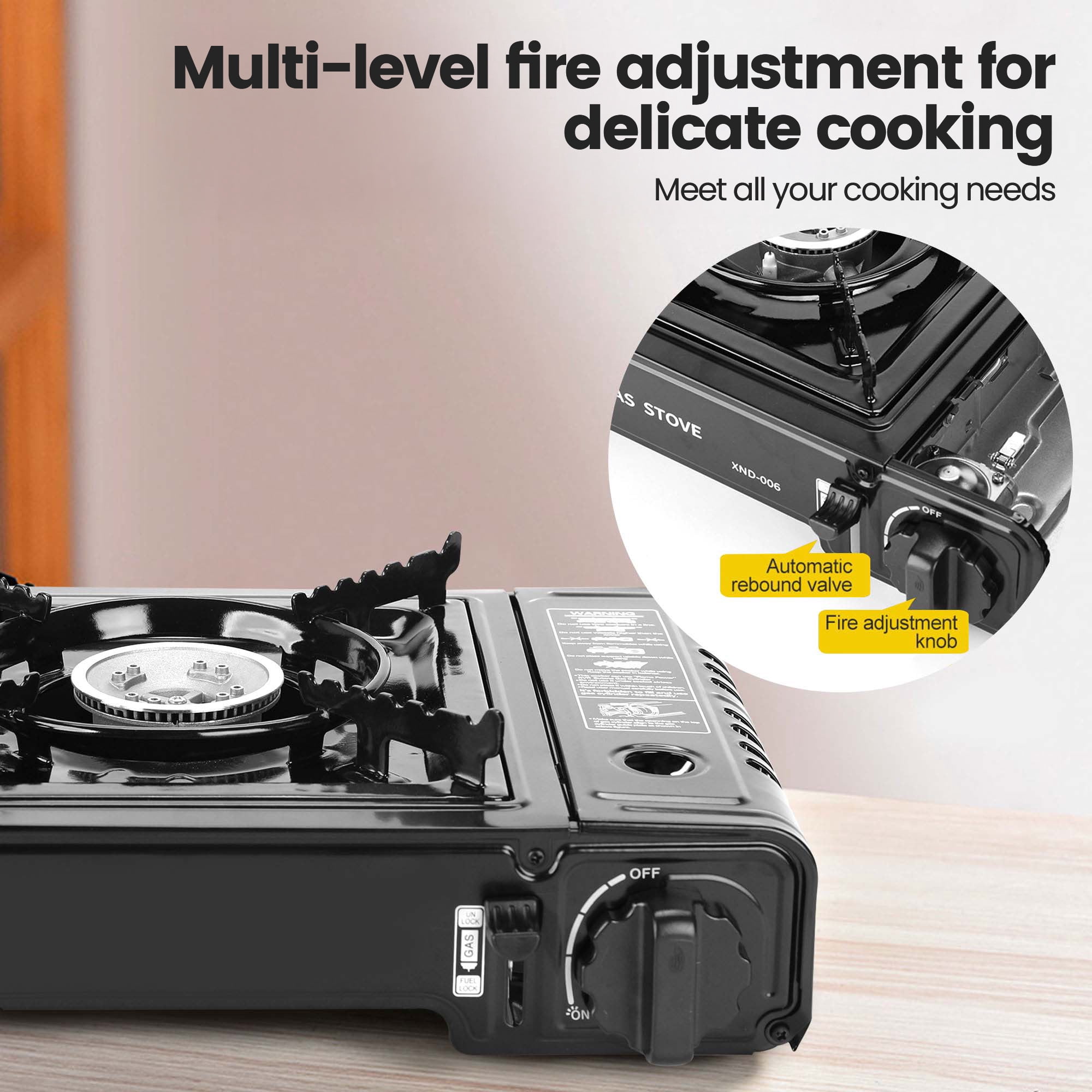GVDV Portable Camping Stove, 1 Burner Butane Gas Stove with Carrying Case (Black, 8.8 oz) 97dio
