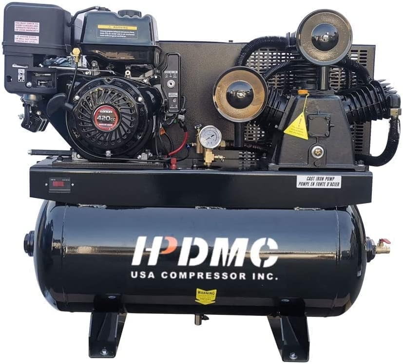 HPDMC 13HP Gas Powered Air Compressor (24CFM, 180PSI, 30 Gal Tank, Electric Start) qfbtz