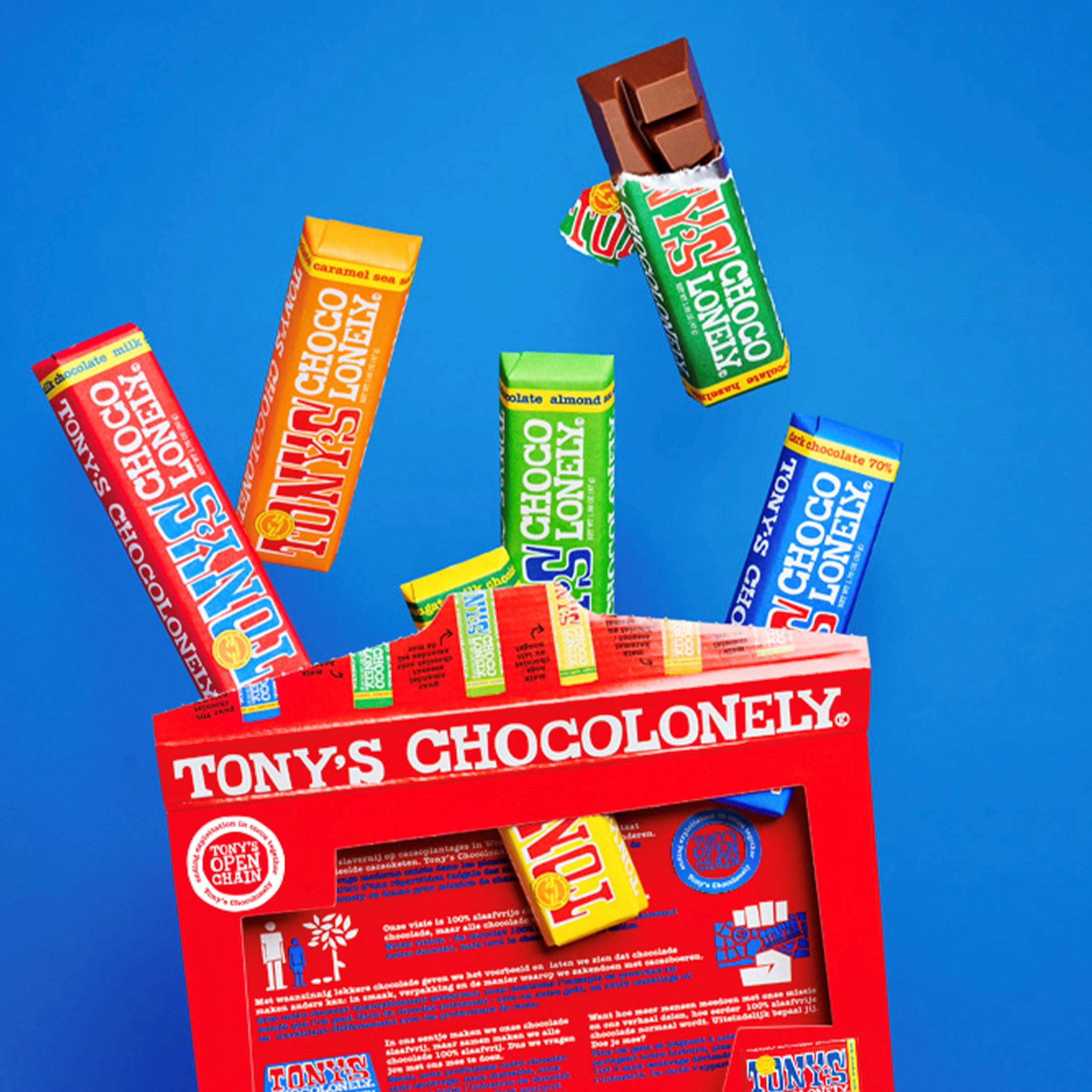 Tony's Chocolonely Chocolate Bar Variety Pack, Fairtrade Certified Cocoa (6 Bars, 1.8 oz each) be800