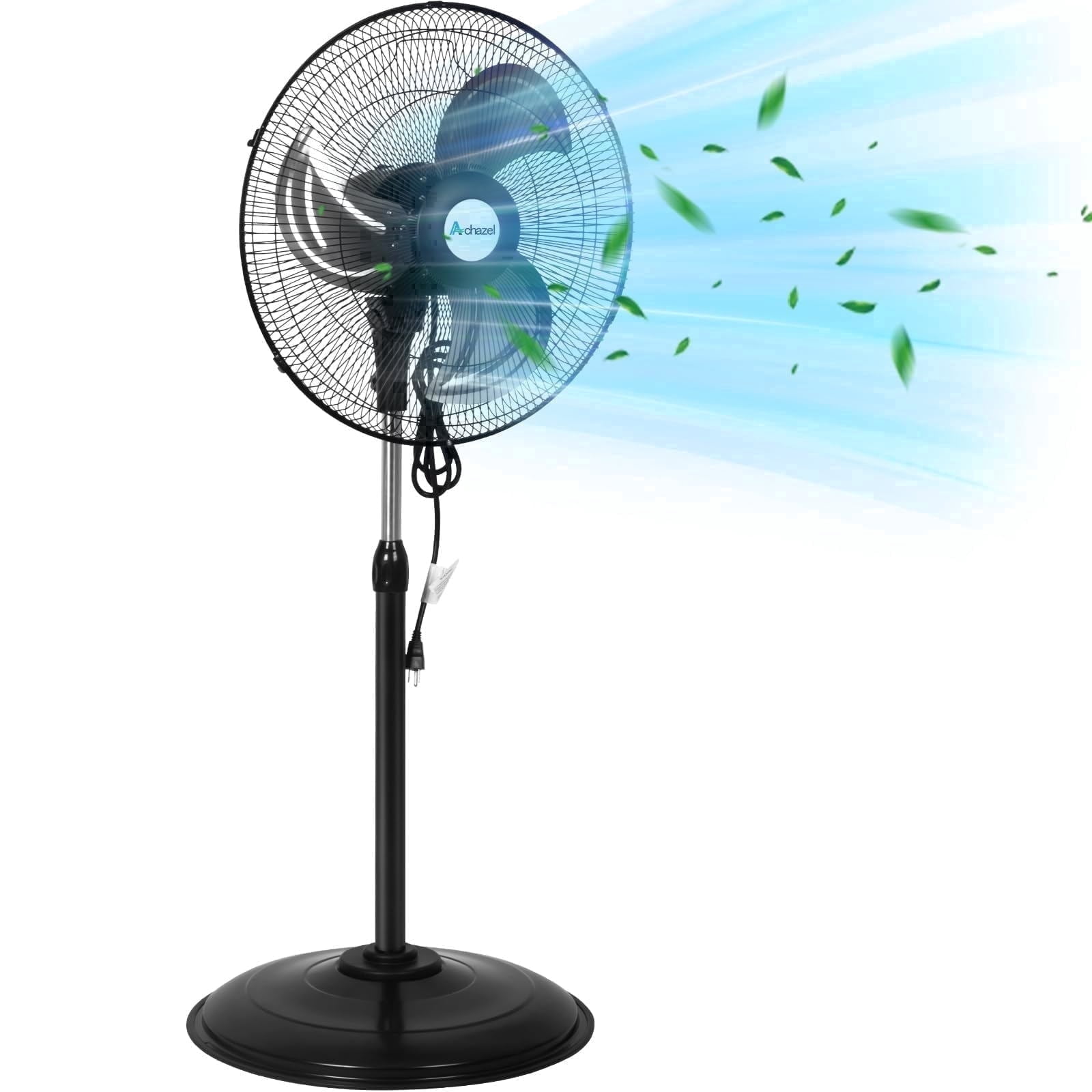 Achazel 18 in Oscillating Pedestal Fan, 3-Speed Heavy-Duty Industrial Standing Fan with Adjustable Height (Black, 18 in) 7sa2h