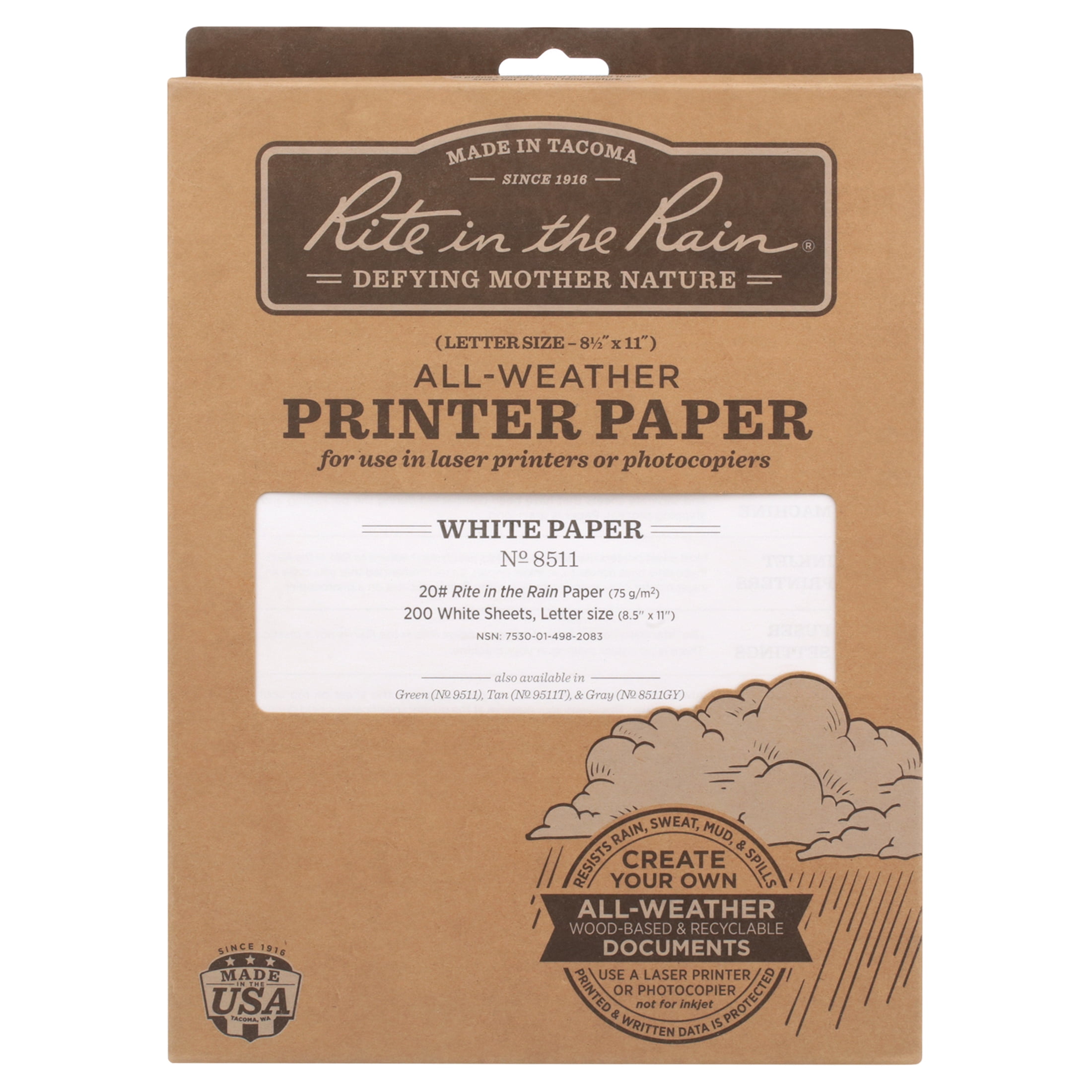 Rite in the Rain Weatherproof Copier Paper (White, 8.5 in x 11 in, 200 Sheet Pack) 3cj9s
