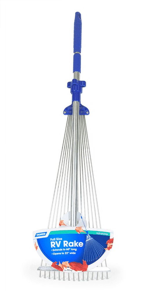 Camco Collapsible Garden Rake, Heavy-Duty Adjustable Lawn Tool (22 in Wide x 60 in Long) trj3u