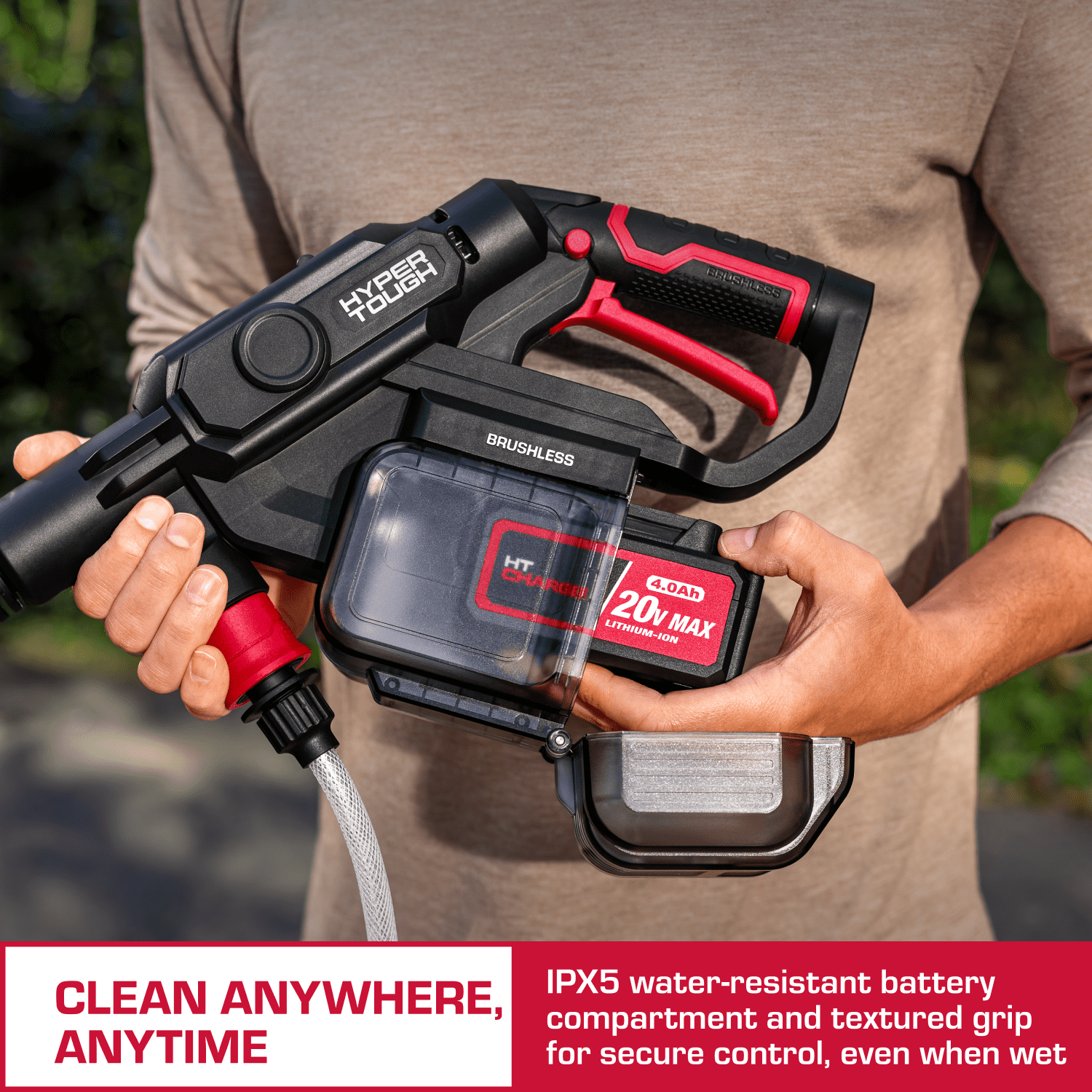 Hyper Tough 20V Brushless Cordless Portable Pressure Cleaner (710 PSI, 4.0Ah Battery Included) nyyb1