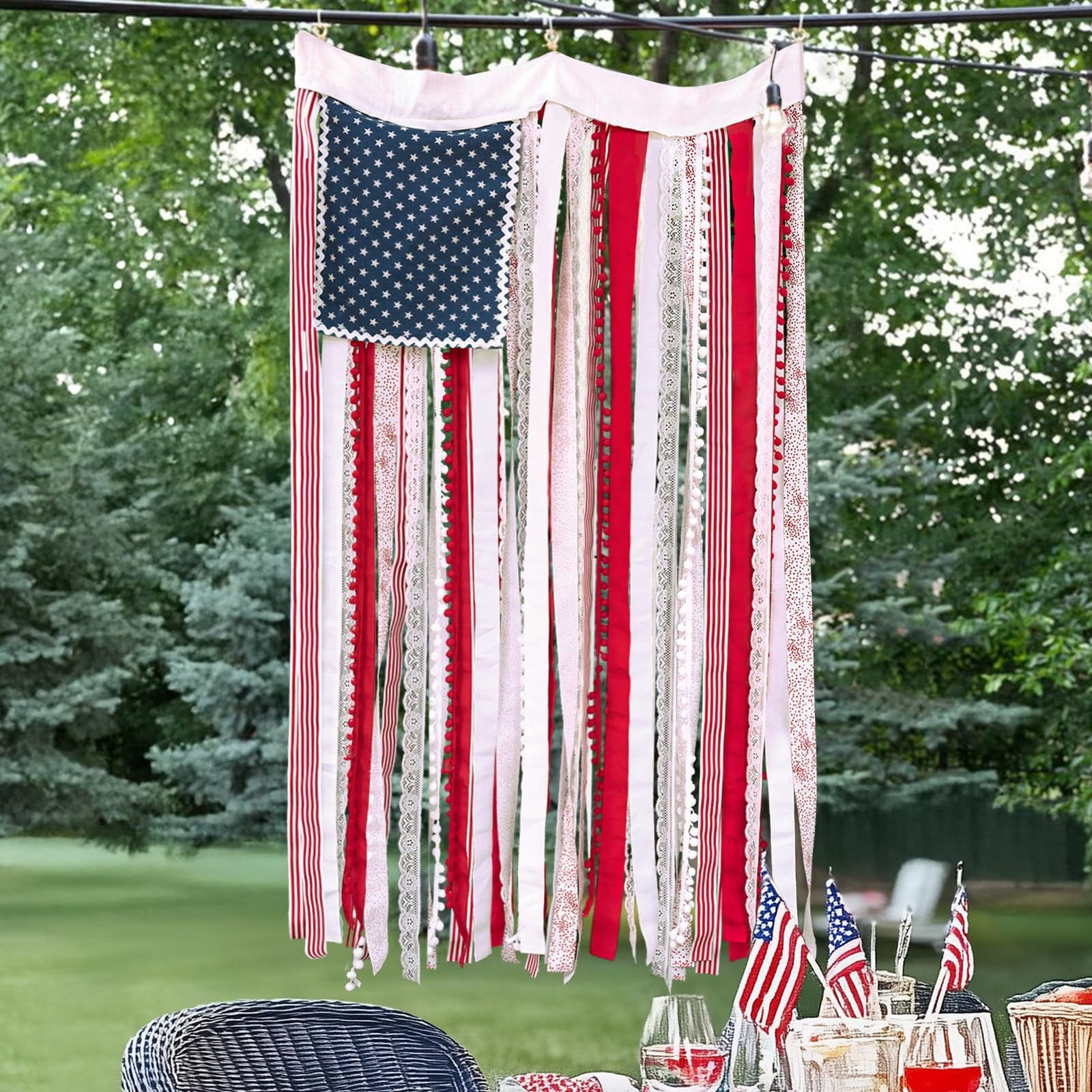 HAJAGP American Flag Rag Banner Rustic Independence Day Decor (Multicolor, 9.84 in x 6.69 in) bzl0z