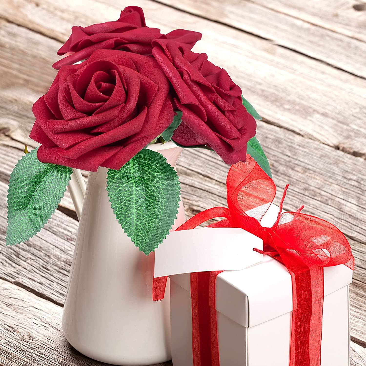 Mocoosy Artificial Foam Roses for DIY Floral Arrangements and Wedding Decor (Dark Red, 50 Pack) 0ninj