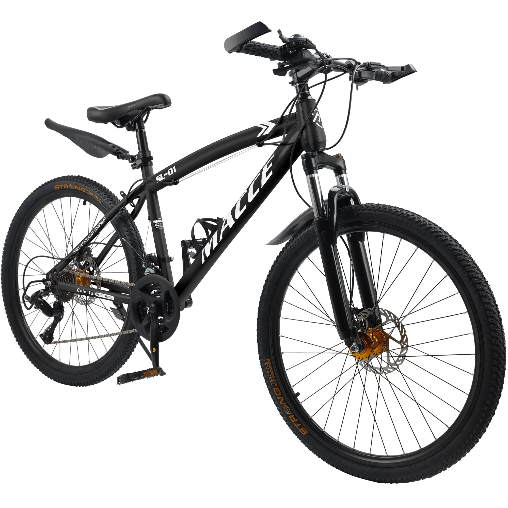 Bruce & Shark Mountain Bike 27 Speed Hardtail with Front Suspension (Black, 27.5 in) gw4lw