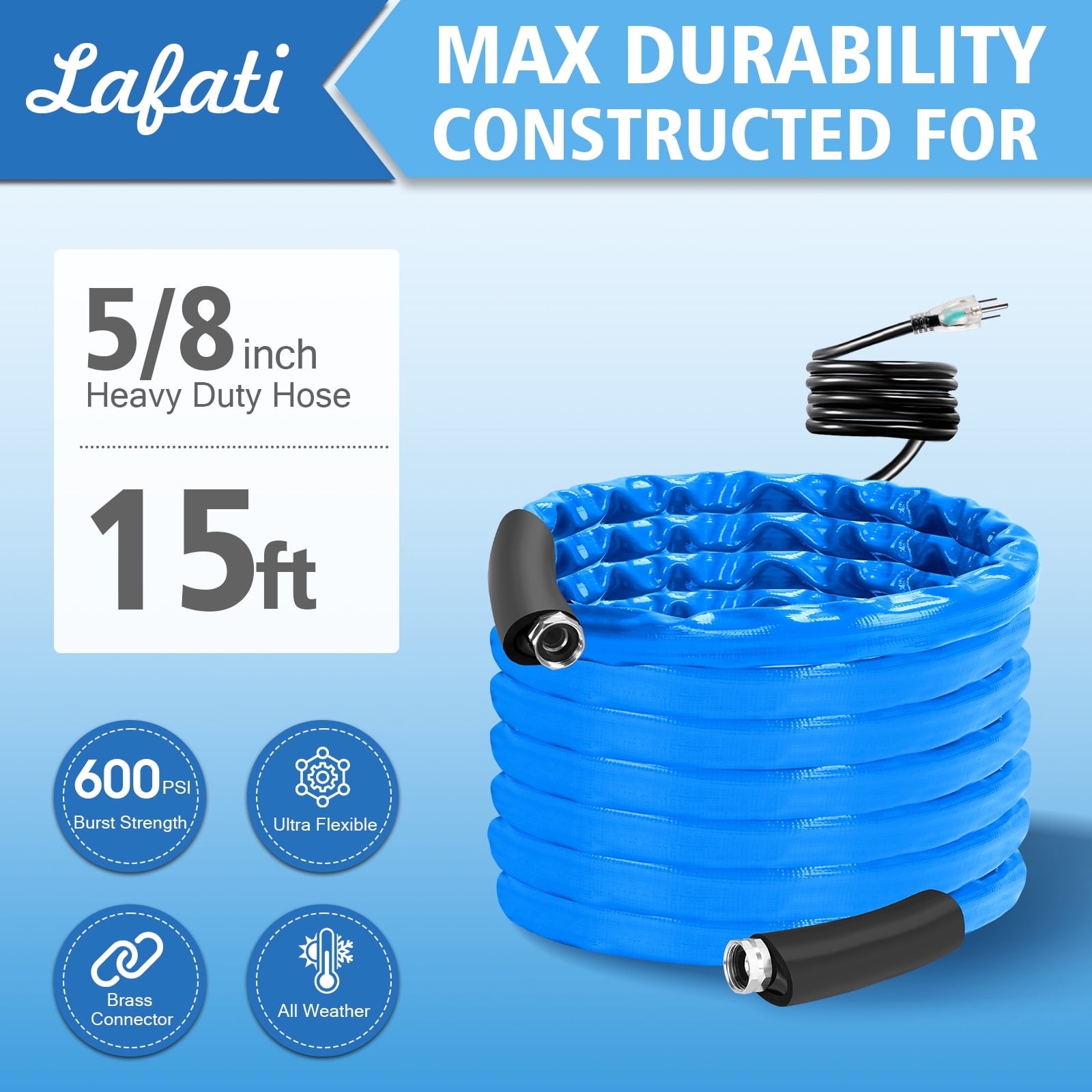 Lafati Heated Water Hose for RV, Antifreeze Drinking Water Hose with Self-Regulating Thermostat (15 ft) lmx7c