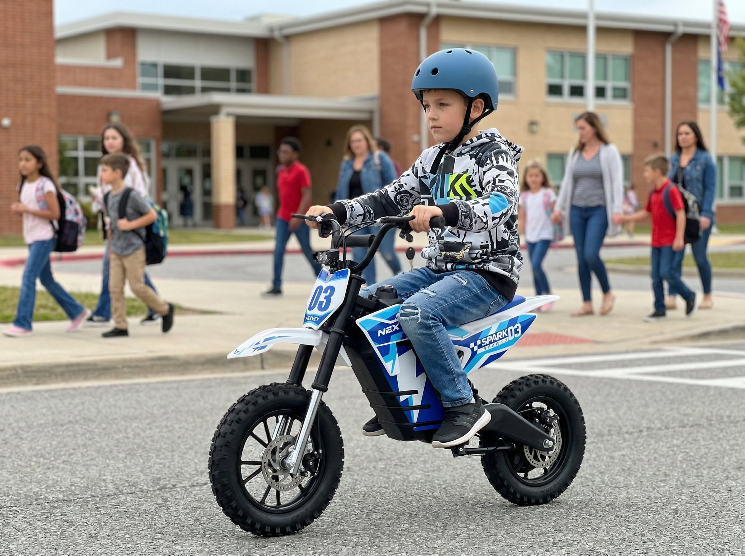 NEXVEY Spark 03 Electric Dirt Bike for Kids, 1500W Off-Road Ebike with Dual Suspension (Blue, 14 in Tires) nomxy