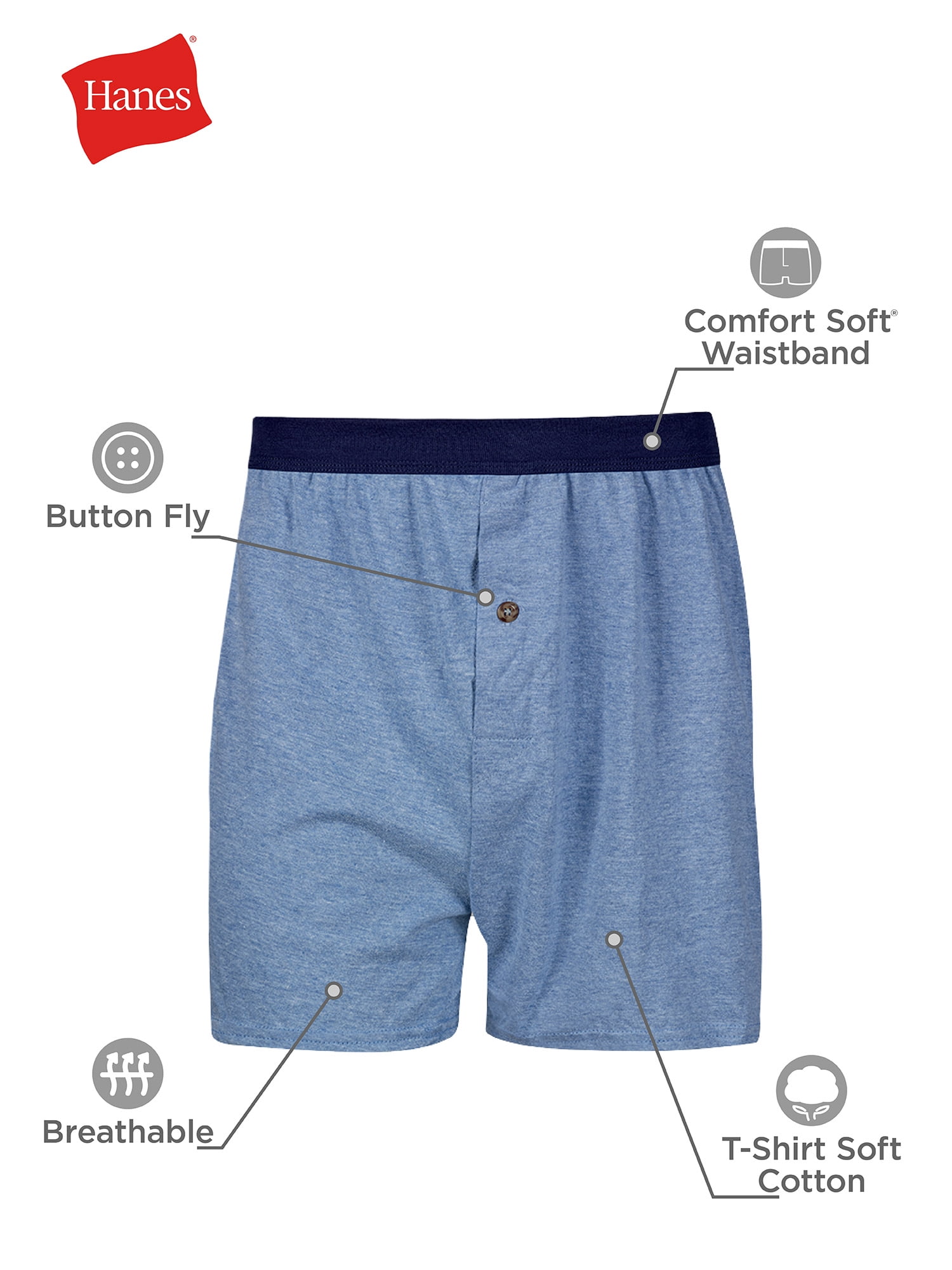 Hanes Men's Moisture-Wicking Knit Jersey Boxer Underwear (Assorted Colors, 6-Pack) ok2du