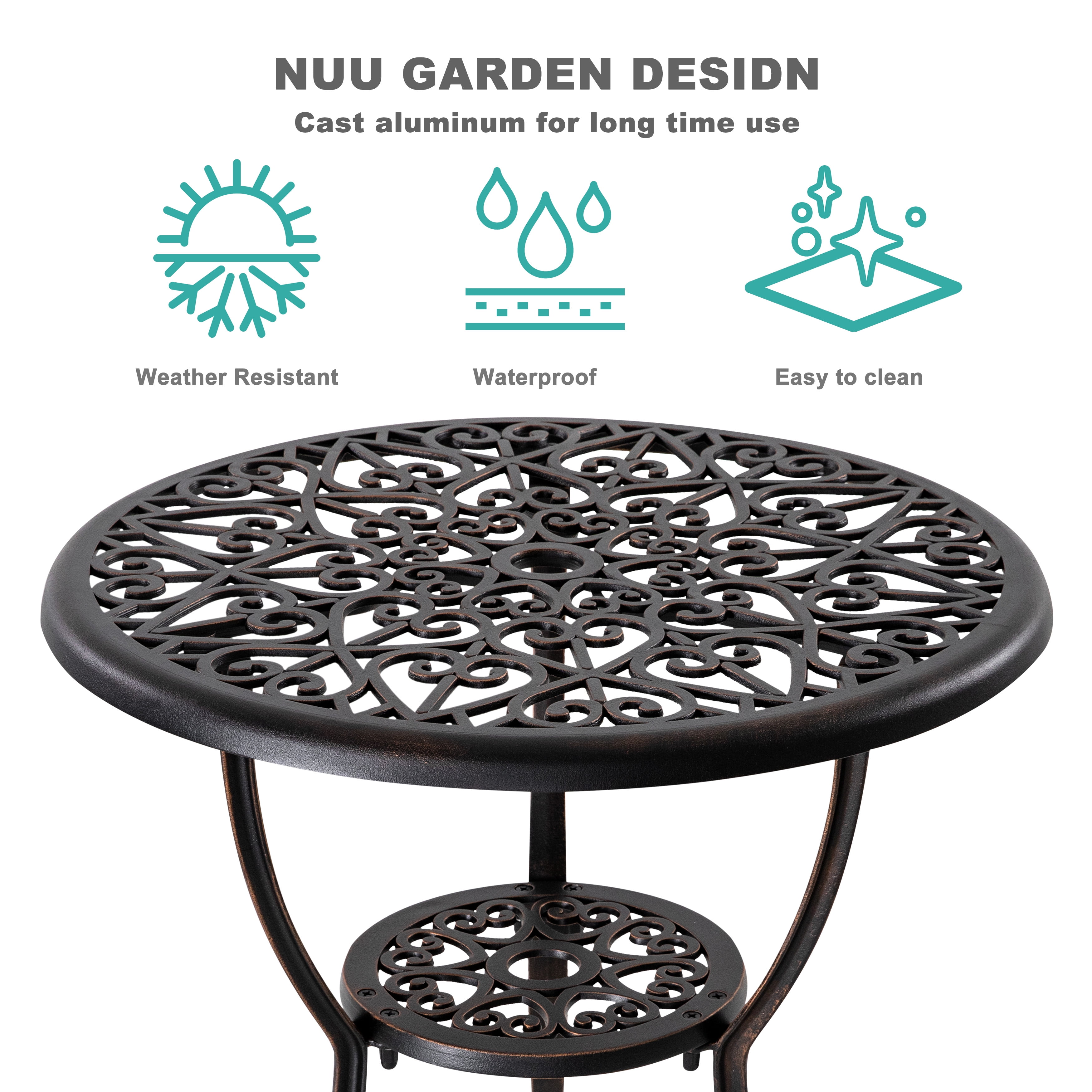 Nuu Garden 3 Piece Cast Aluminum Outdoor Bistro Set (Antique Bronze, 3-Piece) zcfce