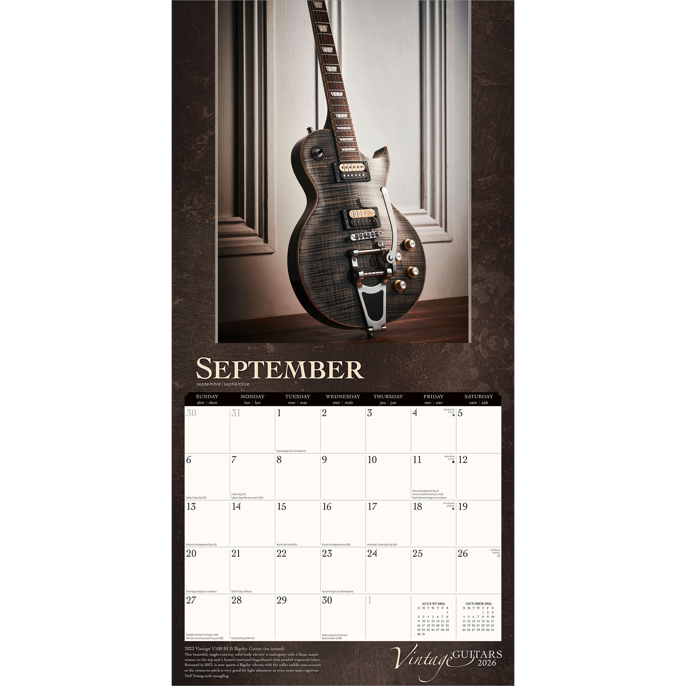 BrownTrout Vintage Guitars 2026 Wall Calendar, Hanging Square Monthly Planner (12 in x 24 in) vm55w