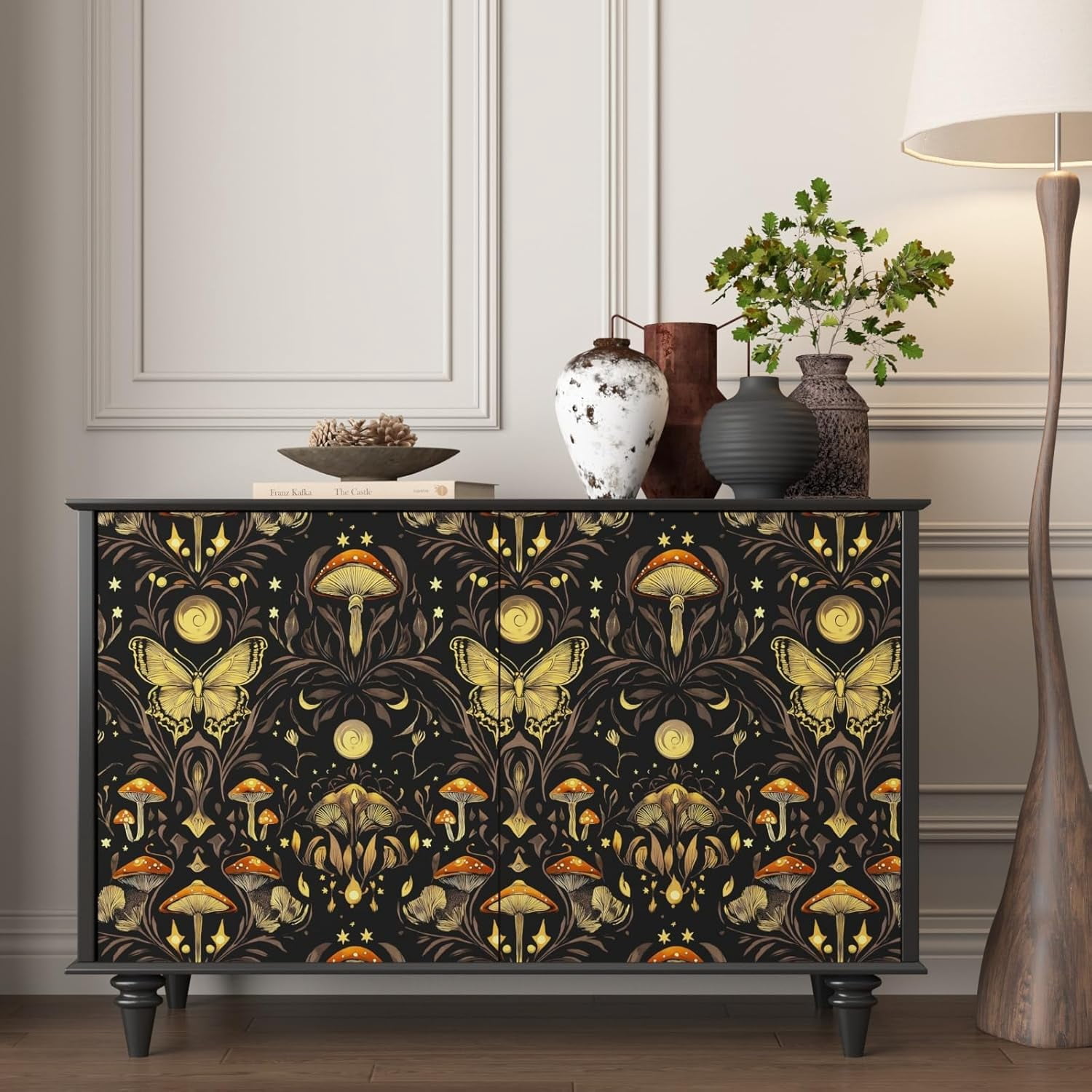 Usachibb Vintage Floral Peel and Stick Wallpaper Boho Contact Paper for Furniture and Home Decor (Black, 17.5 in x 78.5 in) cnf5i