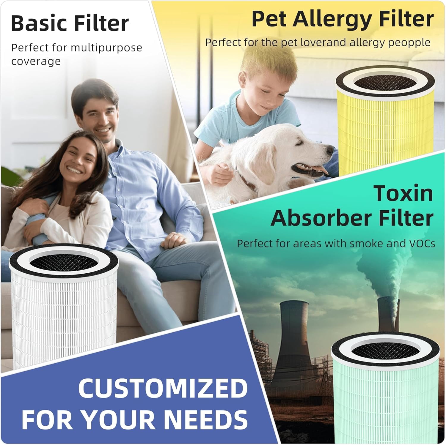 Betcozy Air Purifier Replacement Filters, 3-in-1 True HEPA and Activated Carbon Filtration System (2 Pack) 9ty2d