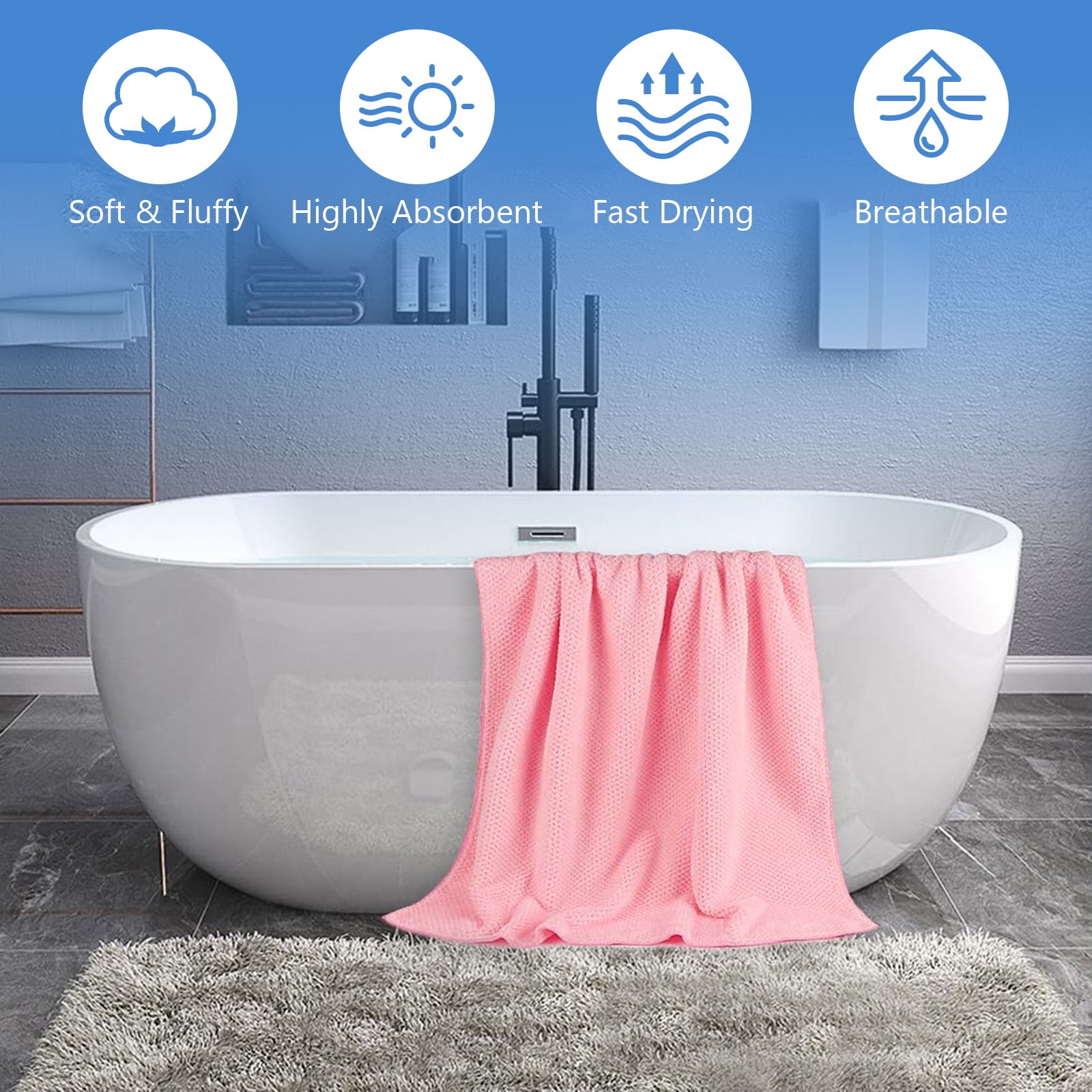 Hengbo Microfiber Bath Towel Set Extra Large Quick-Dry Bath Sheets for Spa and Fitness (Pink, 27 x 55 in, 2 Pack) qrs8z