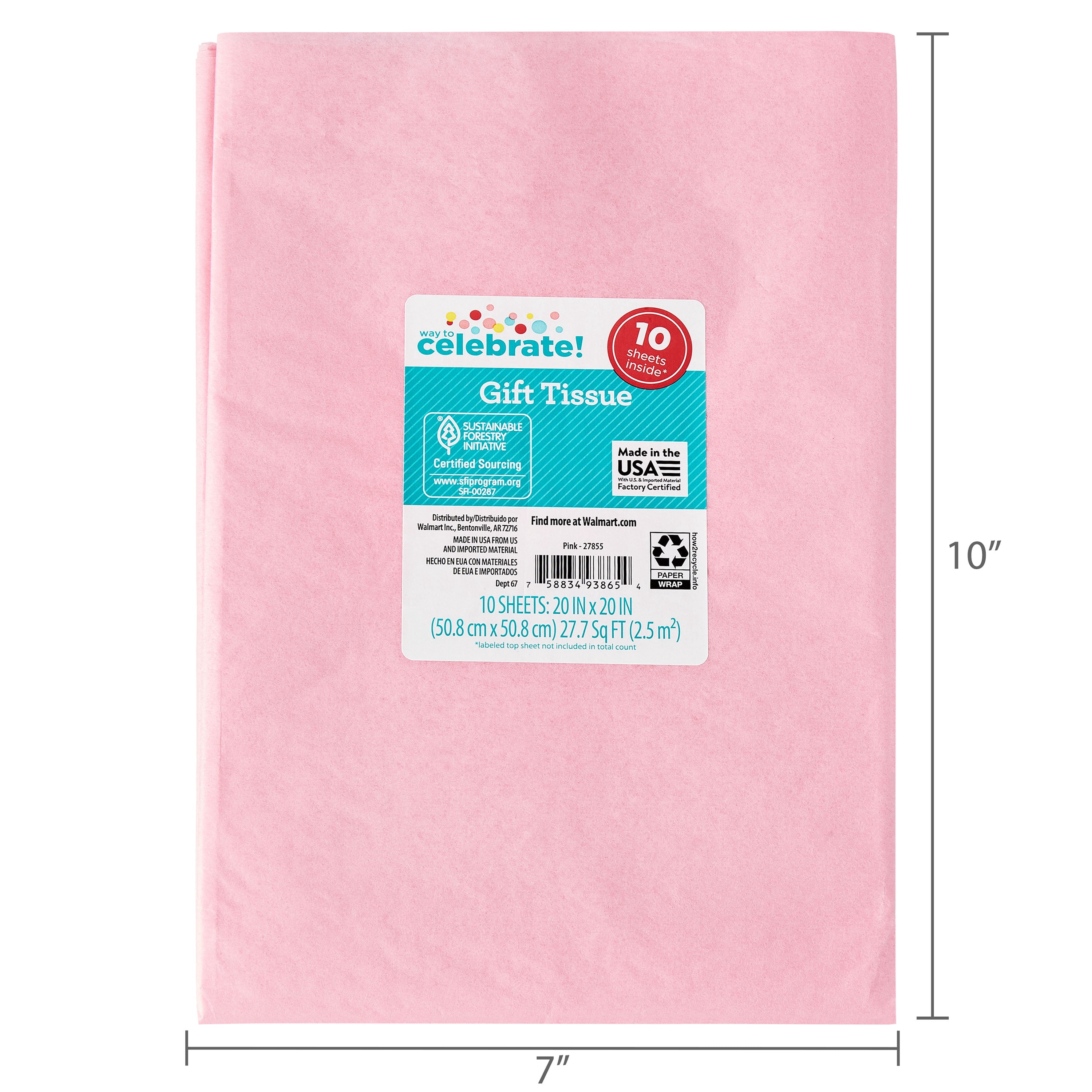 Way To Celebrate Pink Gift Wrap Tissue Paper (Pink, 10 Count) 79gj5