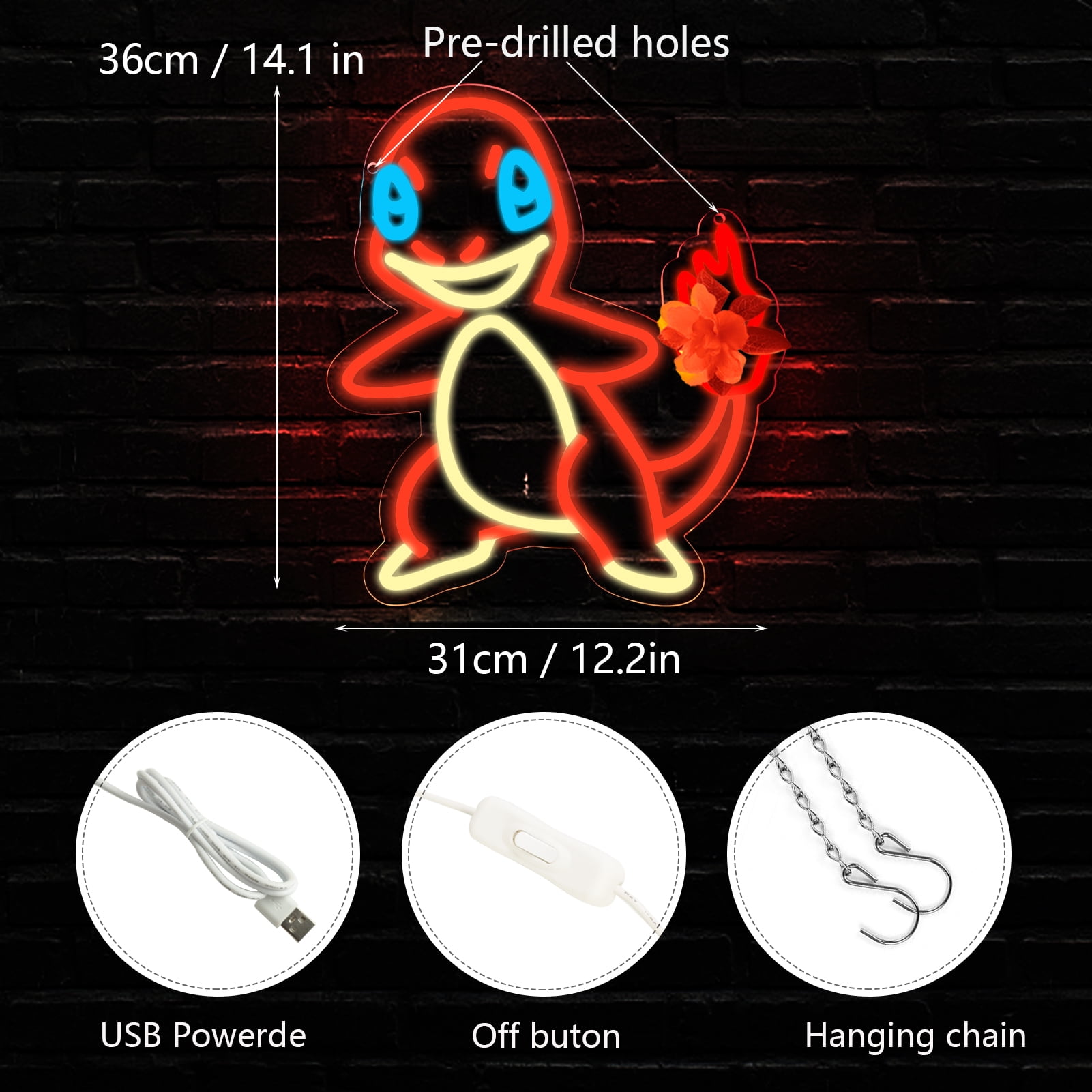 JFLLamp LED Neon Dragon Sign Wall Decor Light (Orange, 12 in x 10 in) m96n1