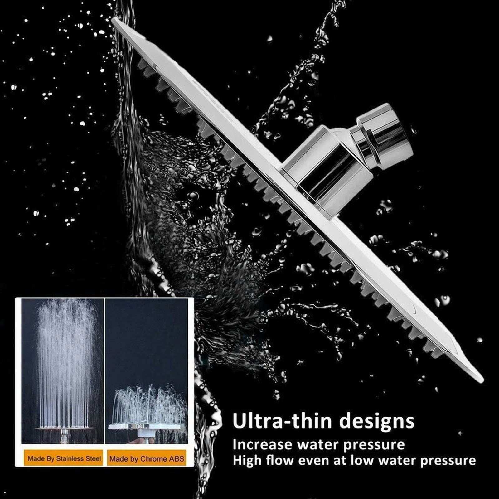 VAULT 8 in Square Rainfall Shower Head High-Pressure Stainless Steel Bathroom Rain Sprayer (Silver, 8 in) em2t6