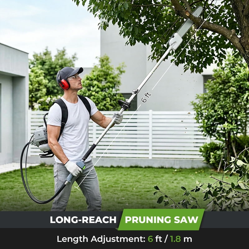 EAYSG 6-in-1 Gas-Powered Backpack Multifunctional Trimmer Set (Green, 52CC Engine) oyu39