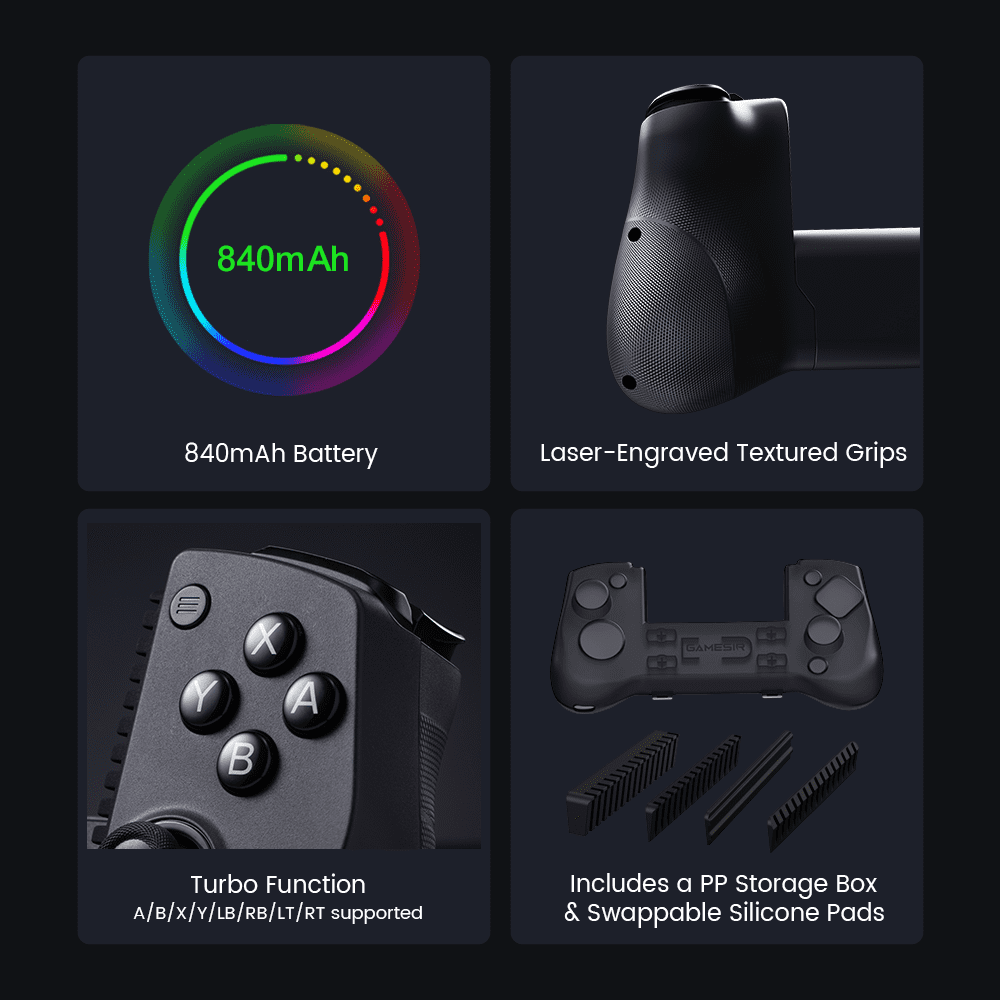GameSir X5s Bluetooth Mobile Gaming Controller with Hall Effect Joysticks (Black, 4.13 in to 8.39 in) dqew1