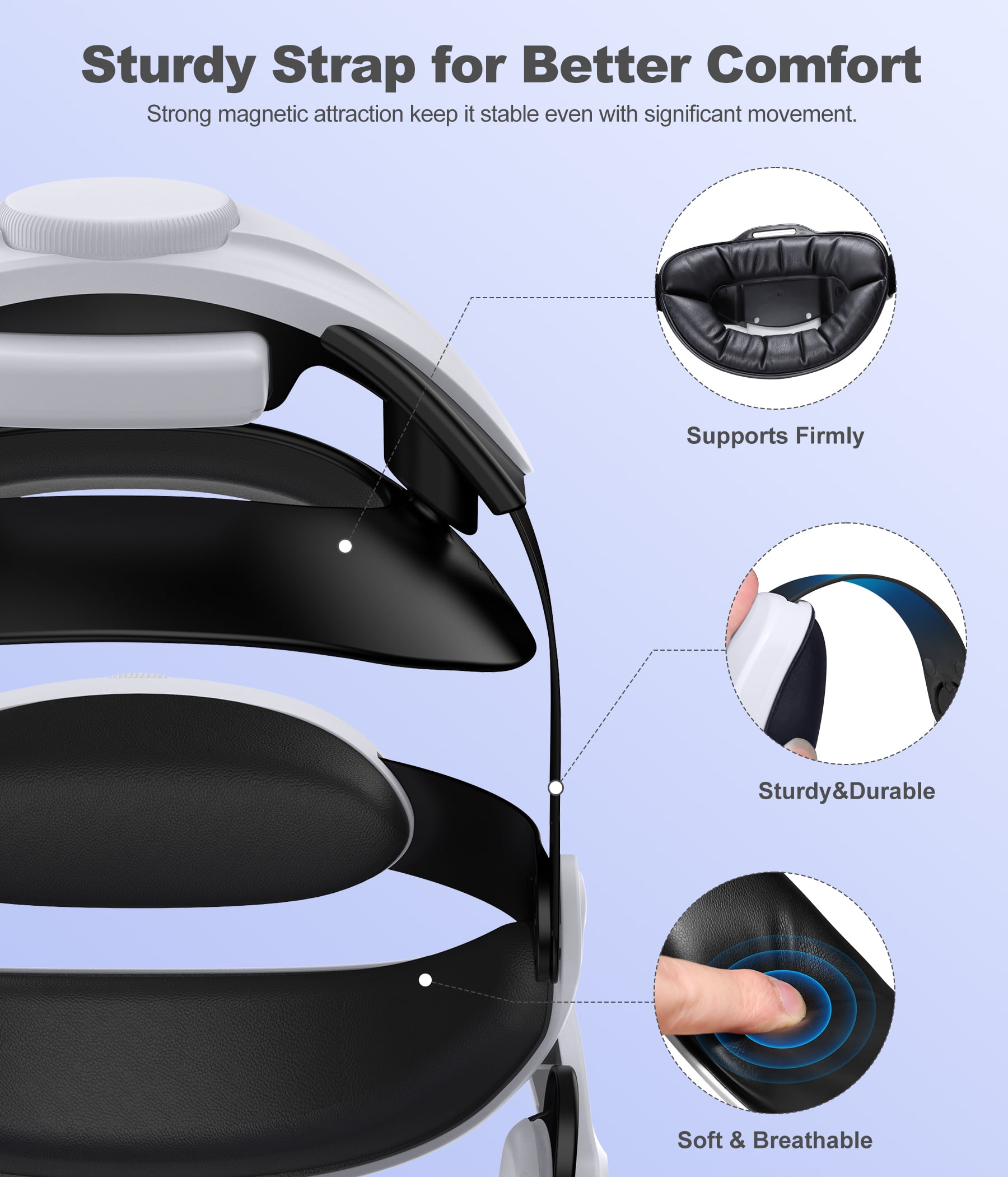 Beboncool Adjustable Head Strap for Meta Quest 3, 3S, and 2 with 7500mAh Battery Pack (White, 1 Pack) fedhq