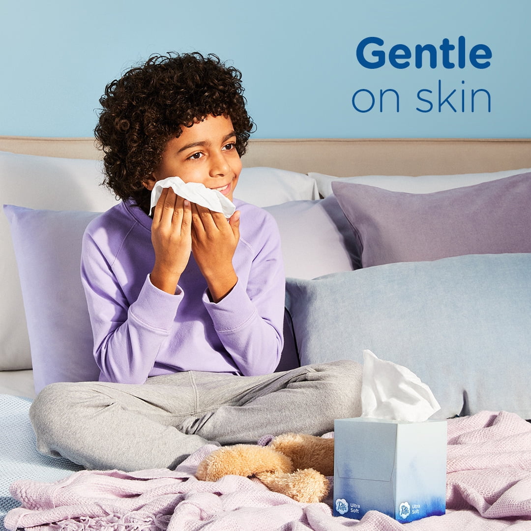 Puffs Ultra Soft Facial Tissues, Gentle Cushion-Soft Thickness (White, 4 Count, 224 Total Tissues) 5uzs6