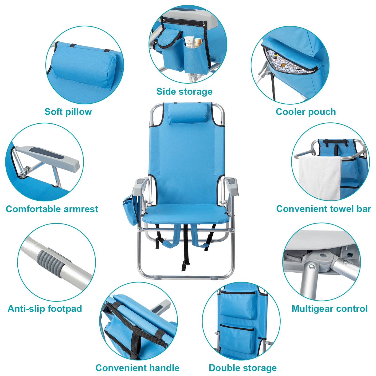 Zimtown Folding Backpack Beach Chair, Portable Lightweight Camping Seat (Blue, 1 Pack) 8ainp