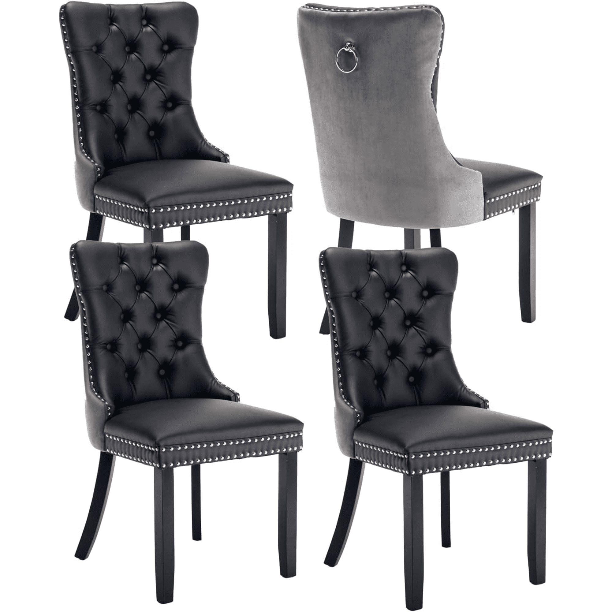 LegaHome Modern Upholstered Dining Chairs with Nailhead Trim and Solid Wood Legs (Gray and Black, Set of 4) veuq9
