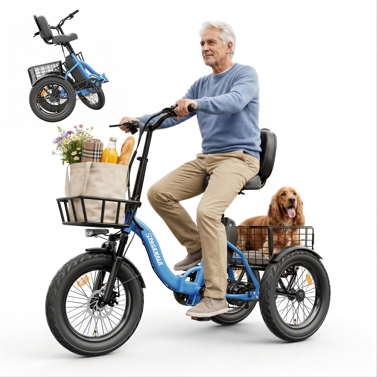 EILLEO SPACEWALK Adult 3-Wheel Electric Tricycle, 700W Motor, 60-Mile Range, Fat Tire E-Trike (Blue, 18 in) wbxcy