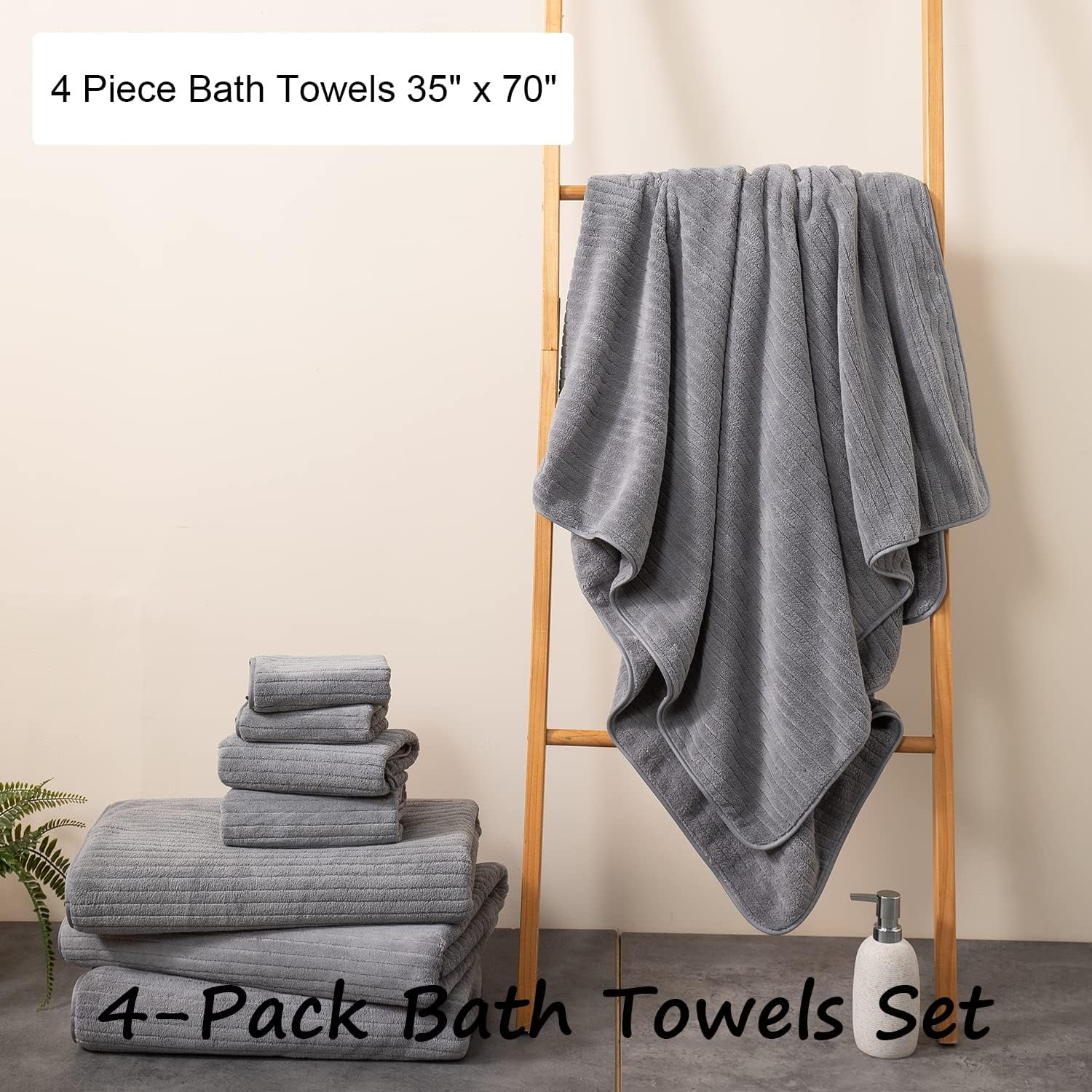 Jessy Home Oversized Microfiber Bath Towels Set (Dark Gray, 4 Pack, 35 in x 70 in) j6e97