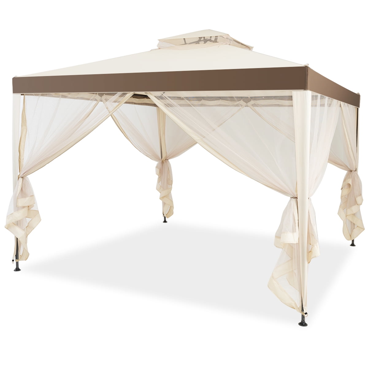 Costway Outdoor Event Canopy Tent with Mosquito Netting (Beige, 10 ft x 10 ft) 2gfqa
