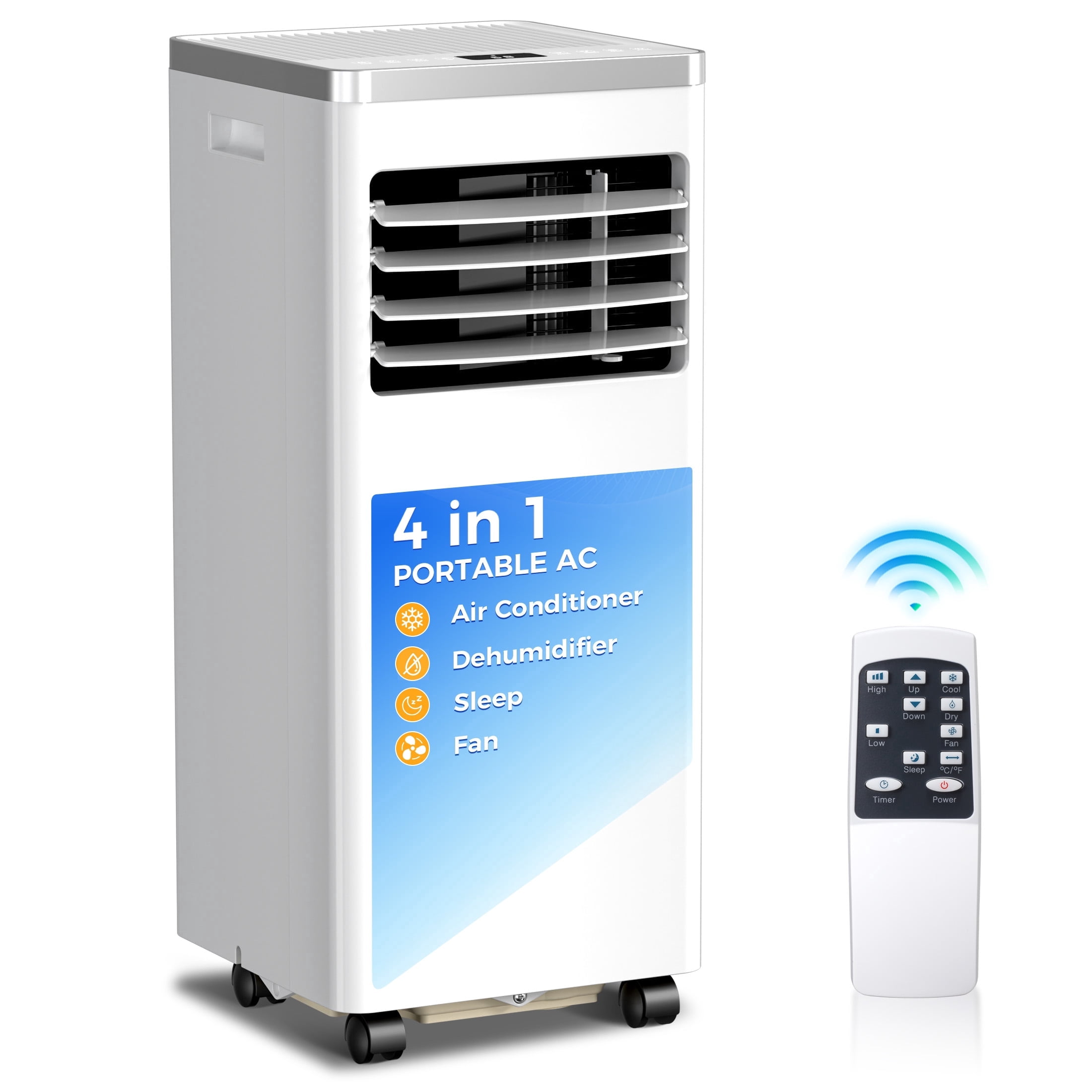 KissAir Portable Air Conditioner, 4-in-1 Quiet Cooling Unit with Dehumidifier, Fan, and Sleep Mode (8,000 BTU, 350 Sq. Ft) 6cagl