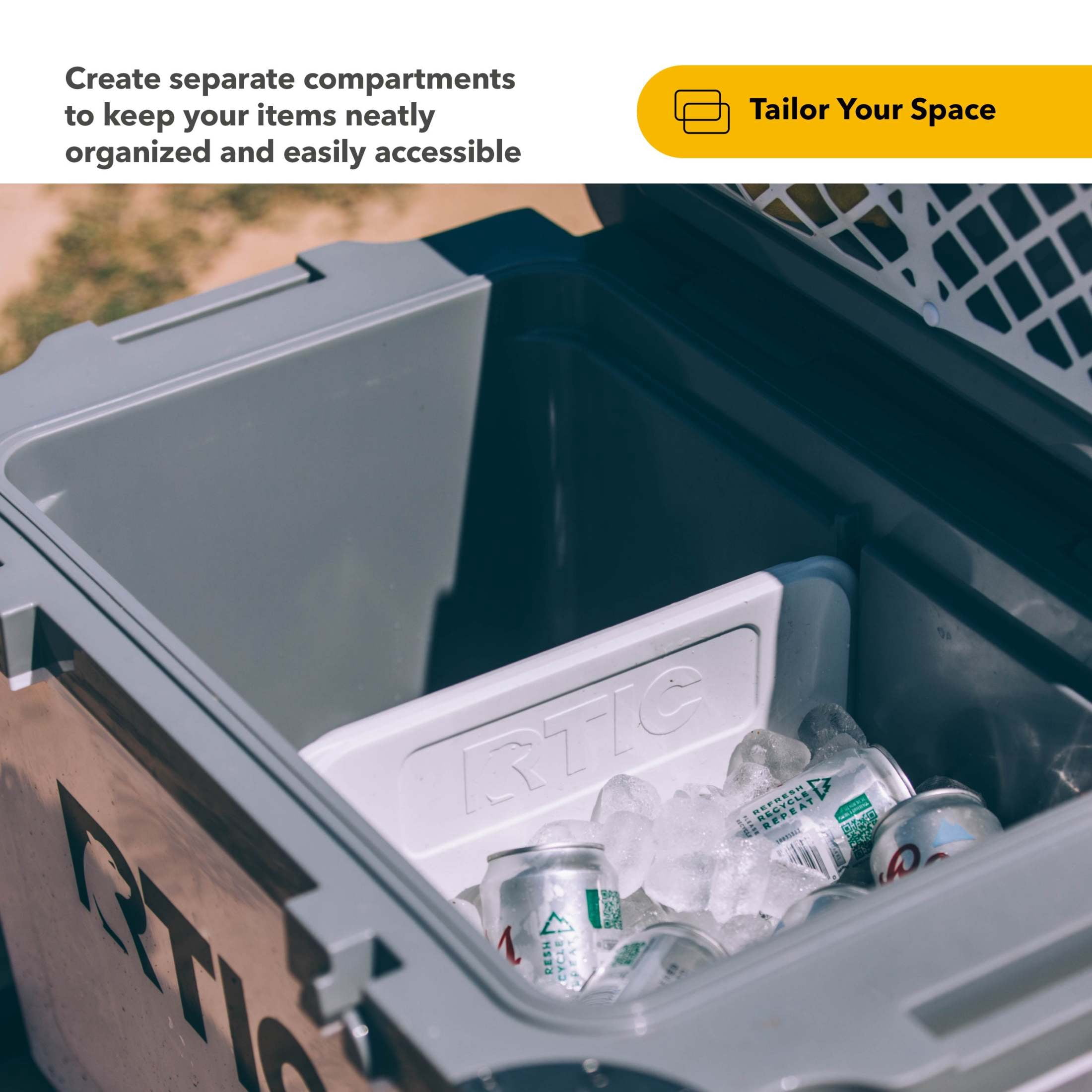 RTIC 52 Quart Ultra-Light Hard Cooler Bundle with Freezable Divider and Dry Basket (Dark Grey and Cool Grey, 52 qt) rskv8