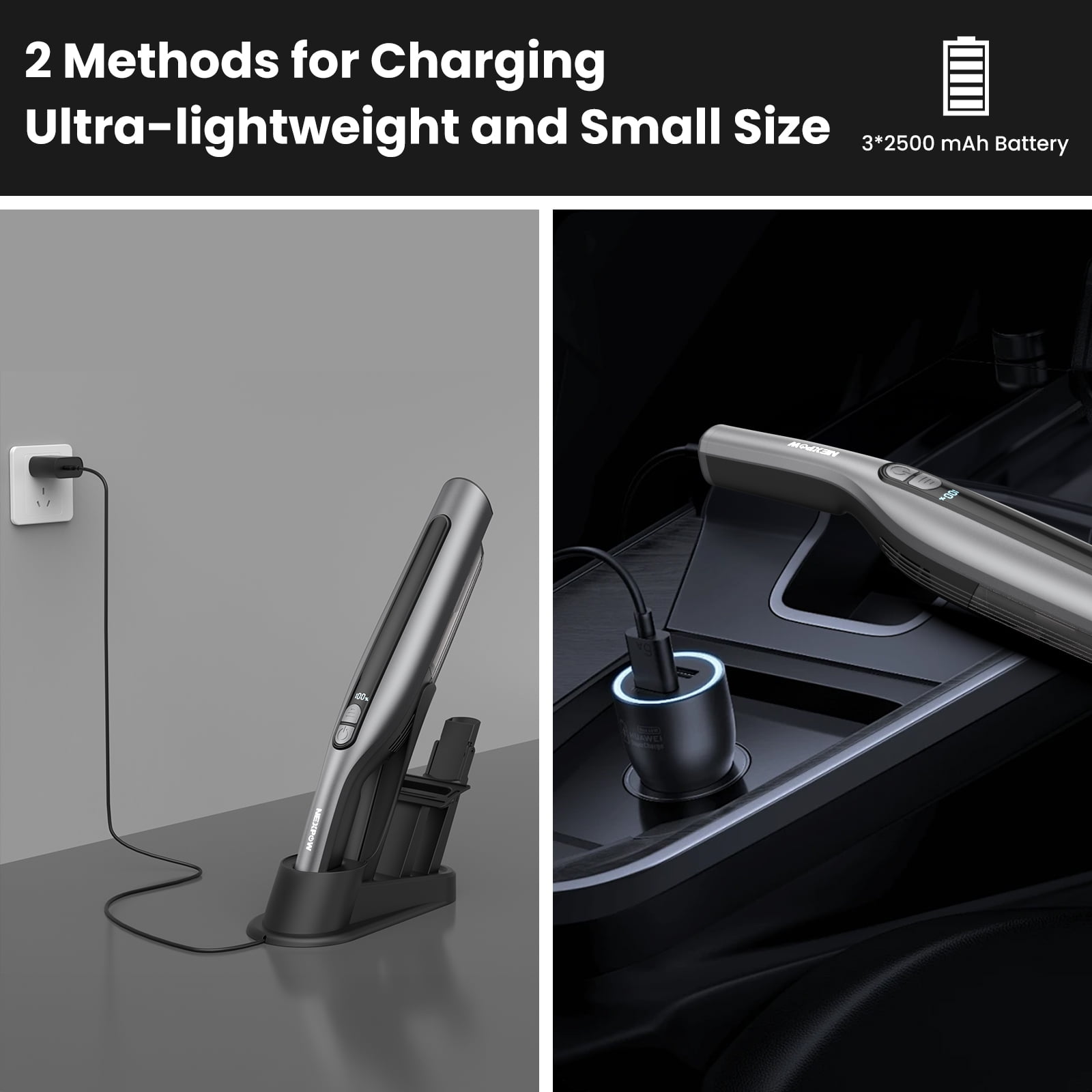 AUOSHI Cordless Handheld Vacuum Cleaner, 18KPa Strong Suction, Portable Car and Home Vacuum with Multiple Attachments (Silver, 6.76 fl oz) uyhfo
