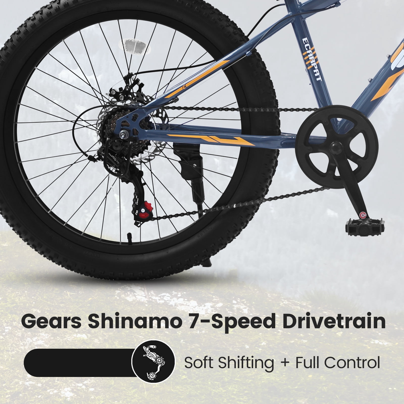Track 7 Fat Tire Mountain Bike, 7-Speed Shimano Drivetrain, High-Carbon Steel Frame, Dual Disc Brakes (Grey, 24 in) o1umh