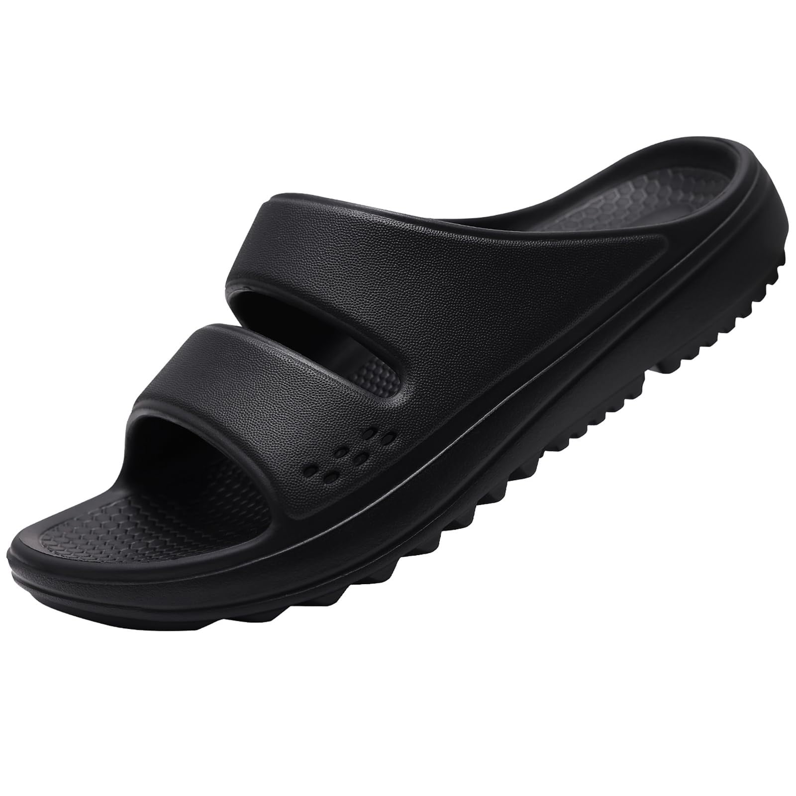 Litfun Women's Non-Slip Slide Sandals, Thick Sole Arch Support Shower Slippers (Black, 1.6 in) 0i4u8