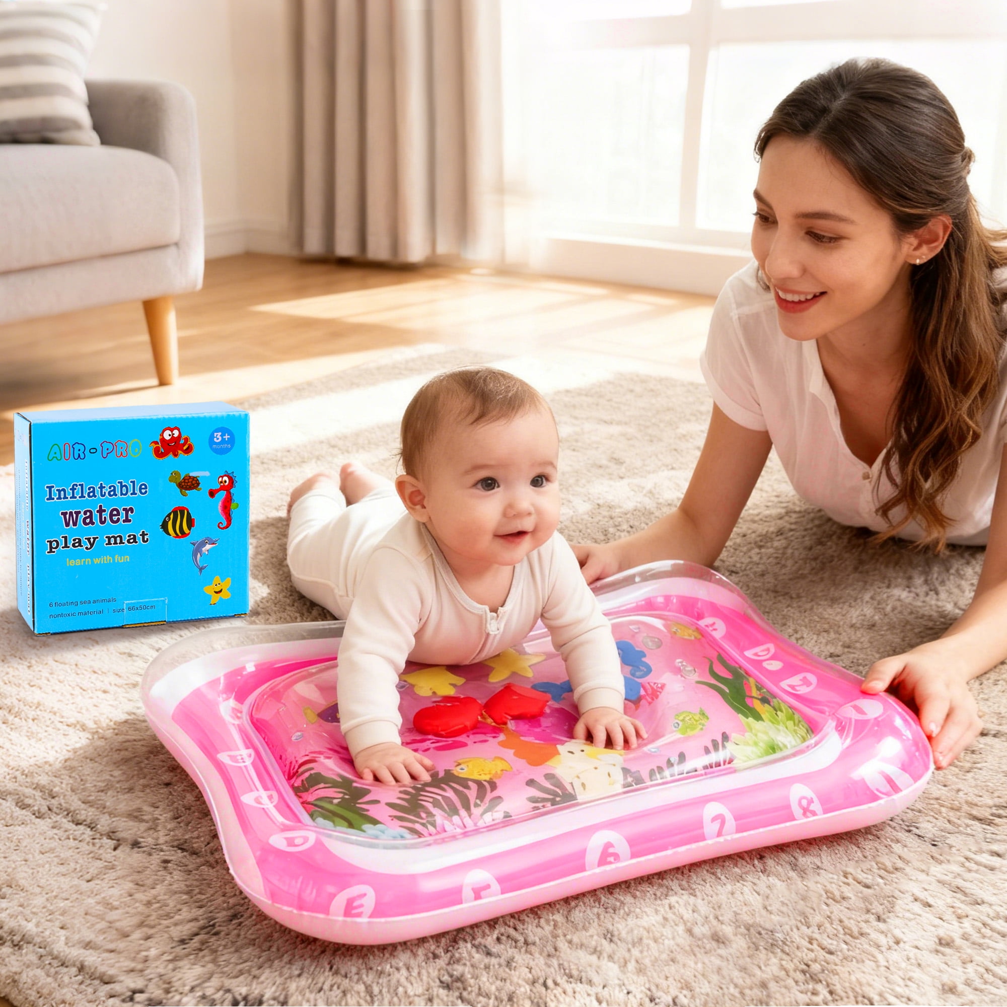 LotFancy Inflatable Tummy Time Water Play Mat for Infants and Toddlers (Pink, 26 in x 20 in) dok8t