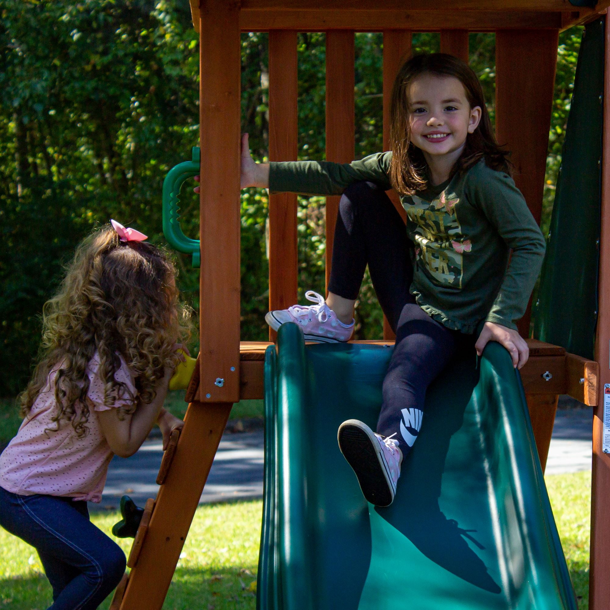 Gorilla Playsets Basic Swing Set with Slide and Climbing Wall (Brown, 12 ft x 11 ft) rxijb