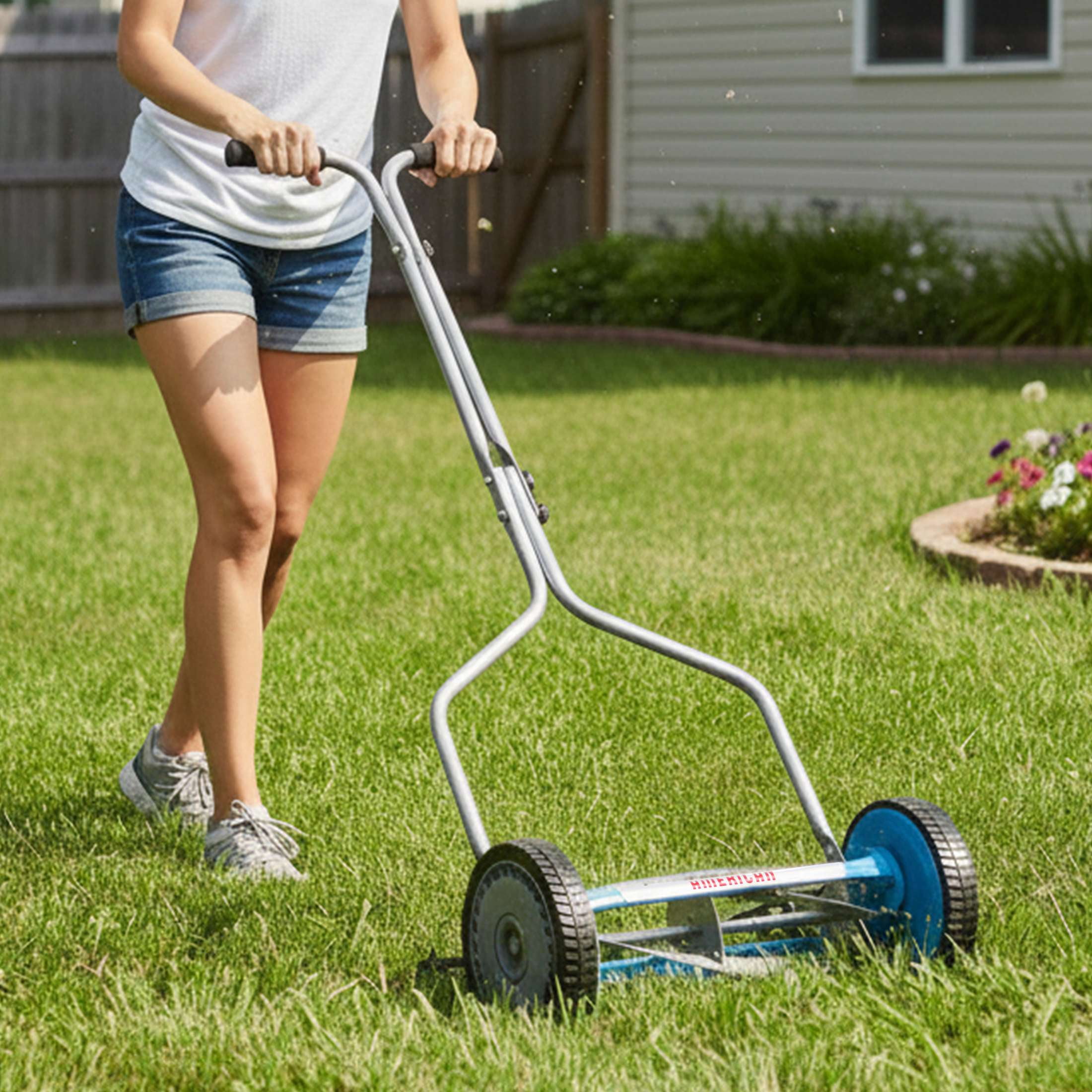 American Lawn Mower 14-Inch 4-Blade Push Reel Lawn Mower (Blue, 14 in) c3aox