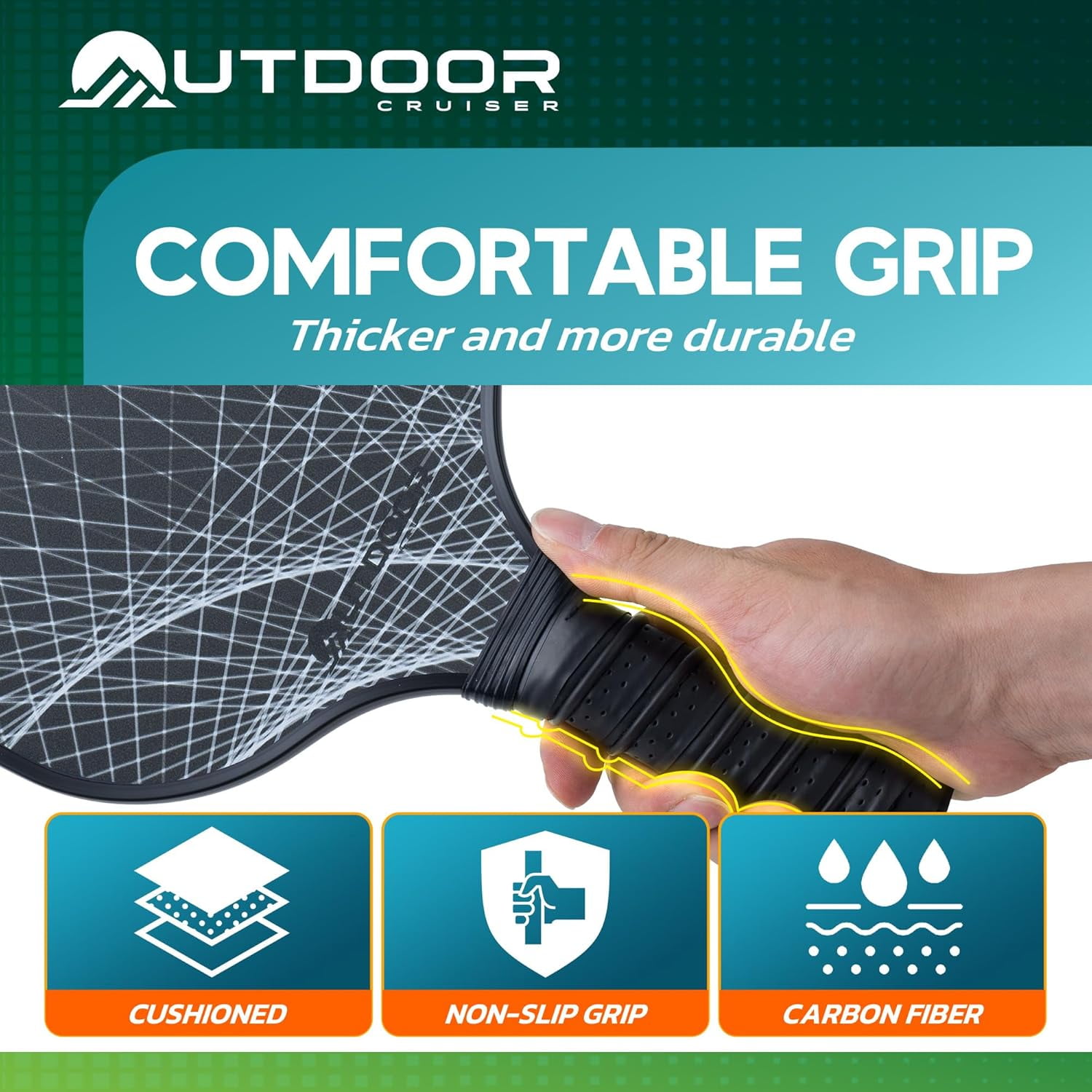 OutdoorCruiser Pickleball Racket Set Carbon Fiber Lightweight Paddles with Honeycomb Core (Black, 2 Rackets, 4 Balls, 1 Sling Bag) psvry