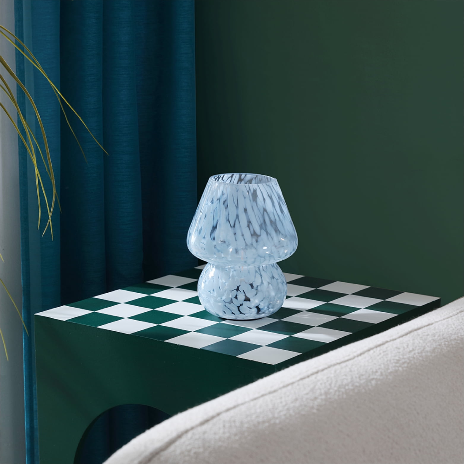 Urban Shop Mushroom Table Lamp, Tortoise Glass Accent Light (Blue, 8 in) 7tahg