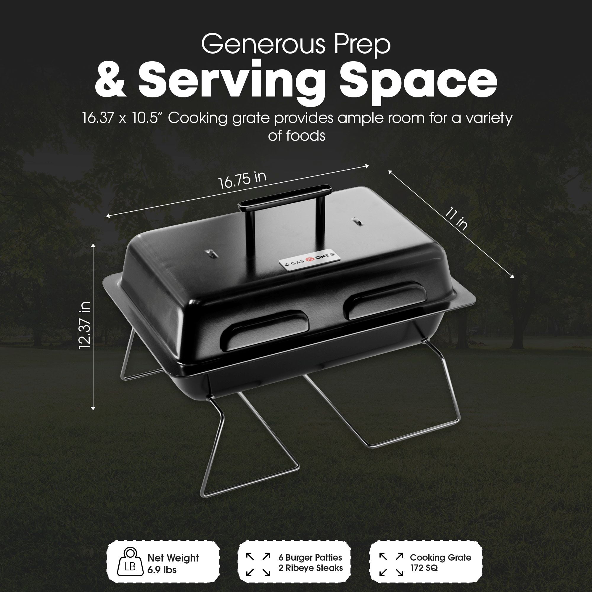 Gas One GPT-25 Portable Propane Gas Grill with Foldable Legs (Black, 16.37 in x 10.5 in) e44uy