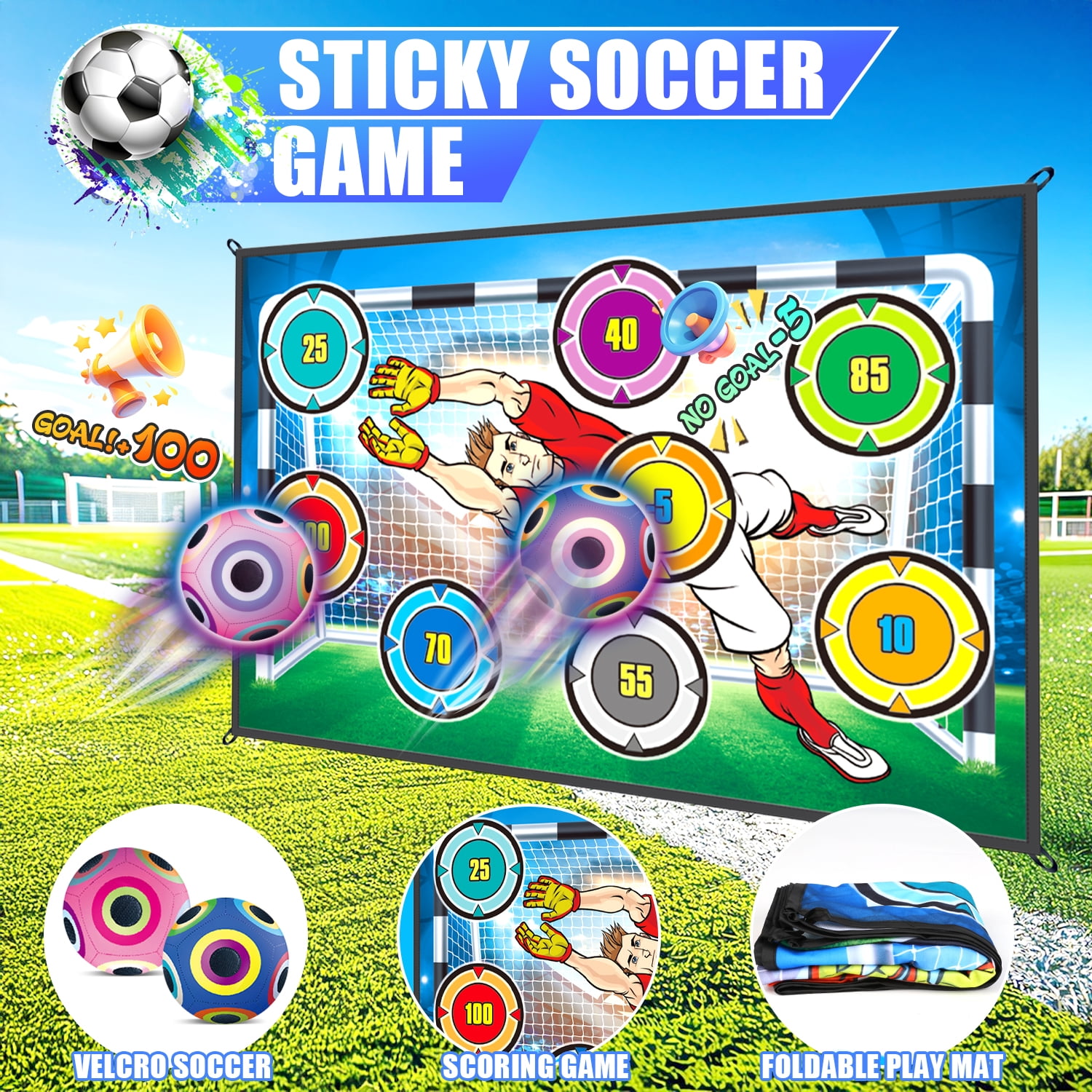 UUSUOO Soccer Toss Game Set for Kids, Indoor and Outdoor Interactive Sports Activity with 2 Balls and 1 Flannel Target (One Size) ogwms