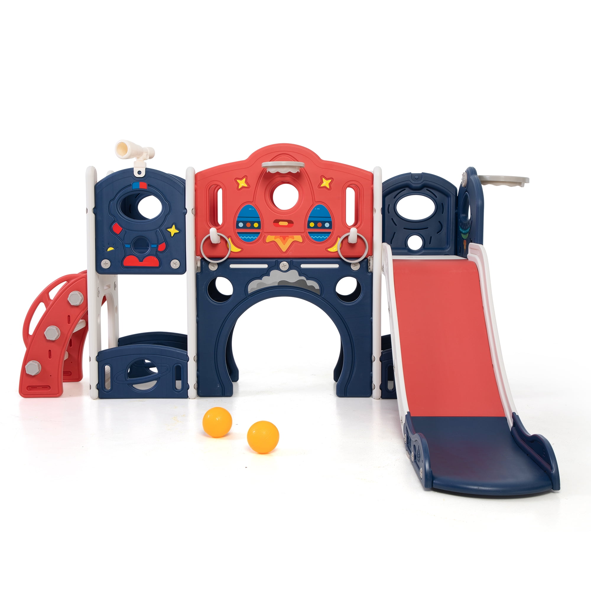 Nyeekoy 7-in-1 Kids Slide and Climber Playset with Basketball Hoop (Blue) nekk4
