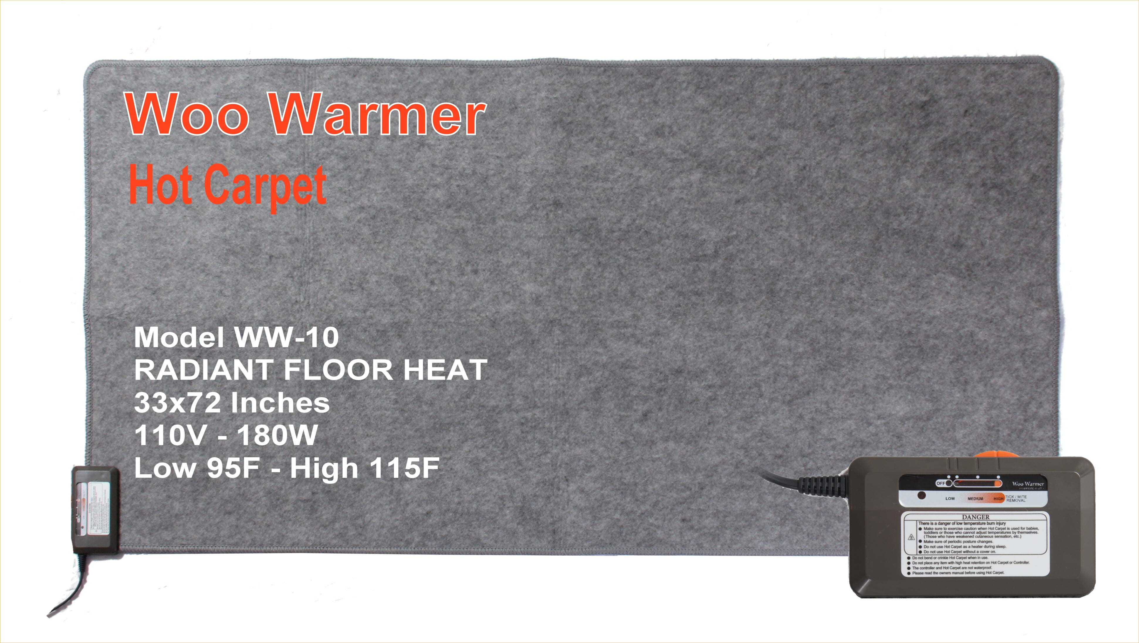 Hot Carpet Woo Warmer Electric Radiant Floor Heater (Grey, 33 in x 72 in) iui1r