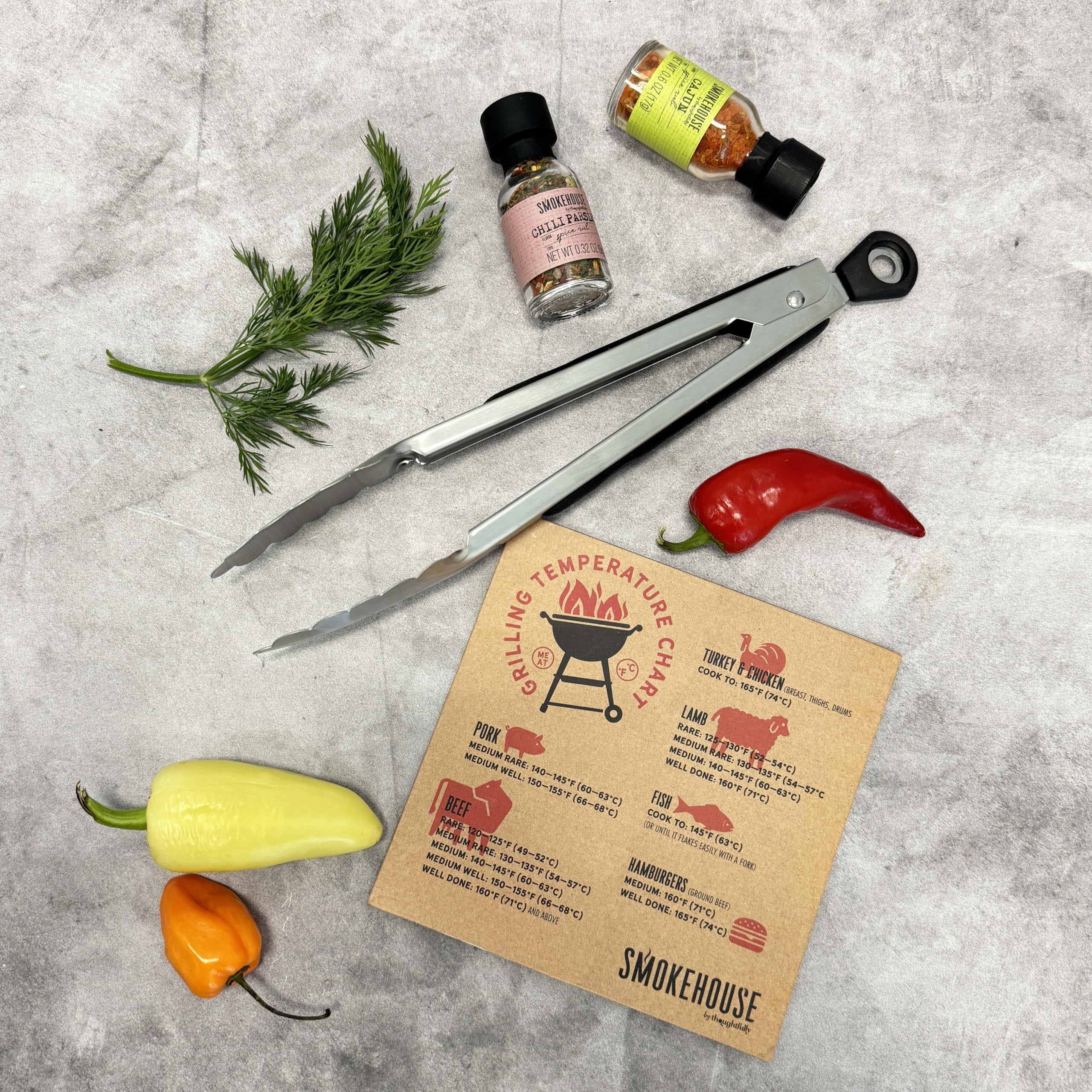 Thoughtfully Smokehouse Grilling Spices BBQ Set with Tongs and Magnet (15 Piece Set) gulfb