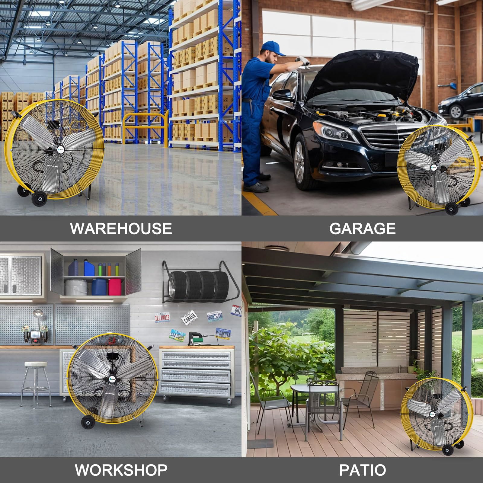 Achazel 30 Inch Industrial Drum Fan, Heavy-Duty High Velocity Floor Fan for Warehouse and Workshop Cooling (Yellow, 30 in) hpbl8