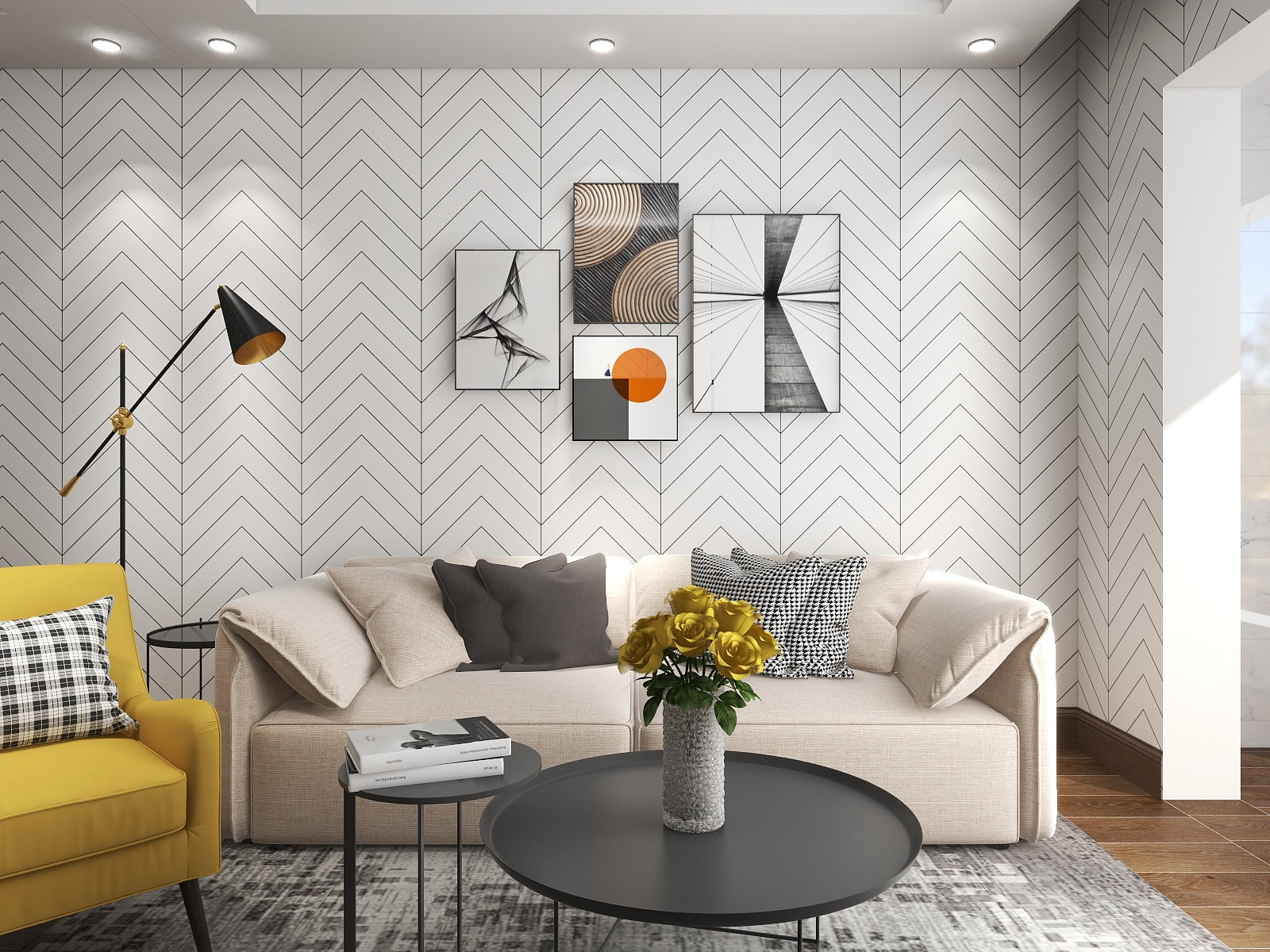 Haokhome Geometric Herringbone Peel and Stick Wallpaper Modern Trellis Self-Adhesive Contact Paper (Black and White, 17.7 in x 9.8 ft) 8ygyc